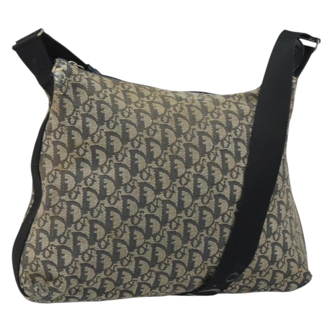 Navy Trotter Canvas Christian Dior Shoulder Bag Silver Tone Accents: Navy Trotter Canvas Christian Dior Shoulder Bag Silver Tone Accents This Christian Dior shoulder bag features the iconic Trotter canvas in navy and silver. The bag is crafted in Italy and designed wit