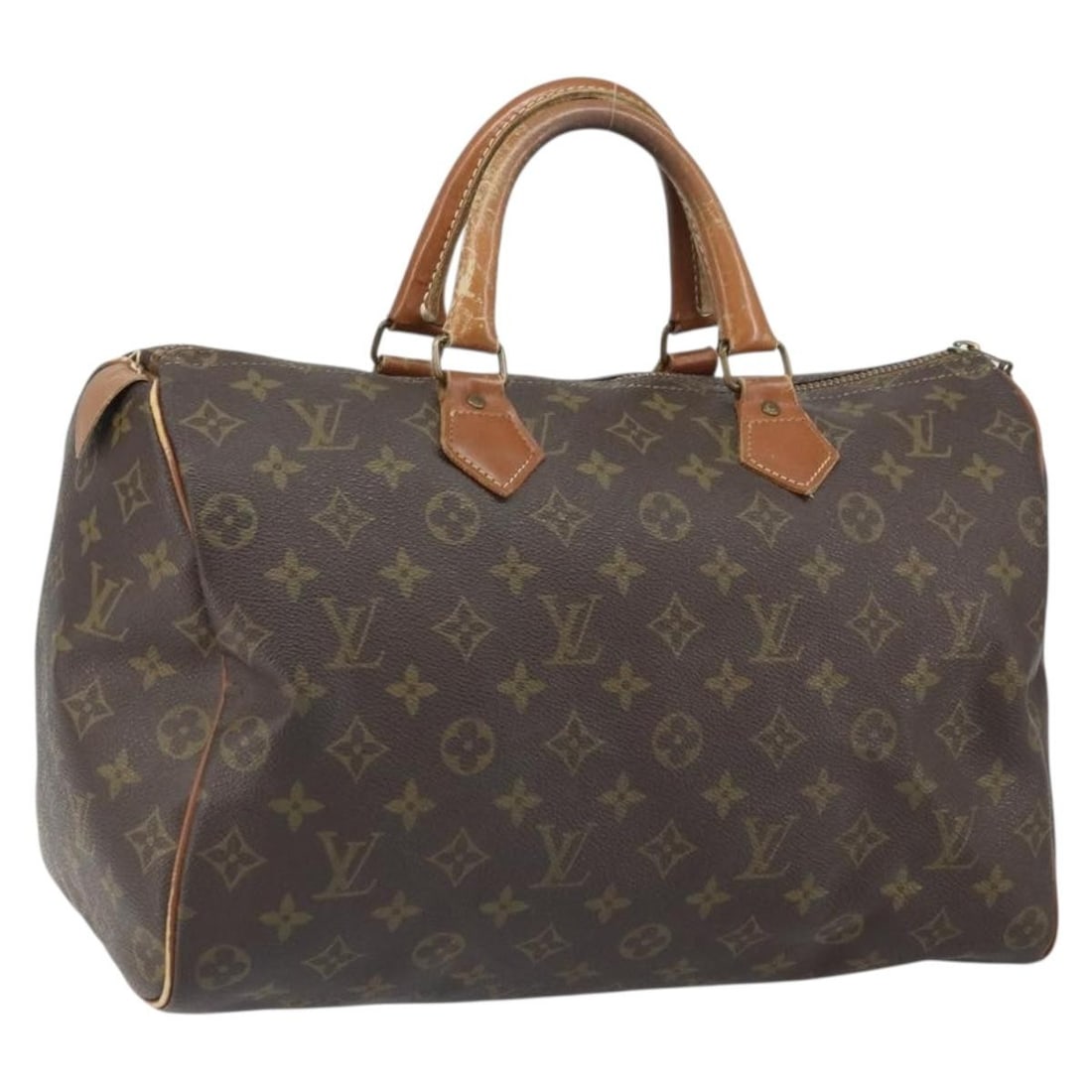 Speedy 35 Monogram Canvas Handbag by Louis Vuitton USA T41524: Speedy 35 Monogram Canvas Handbag by Louis Vuitton USA T41524 This is a Louis Vuitton Monogram Speedy 35 handbag crafted in the USA from signature Monogram canvas. The bag features rolled leather hand