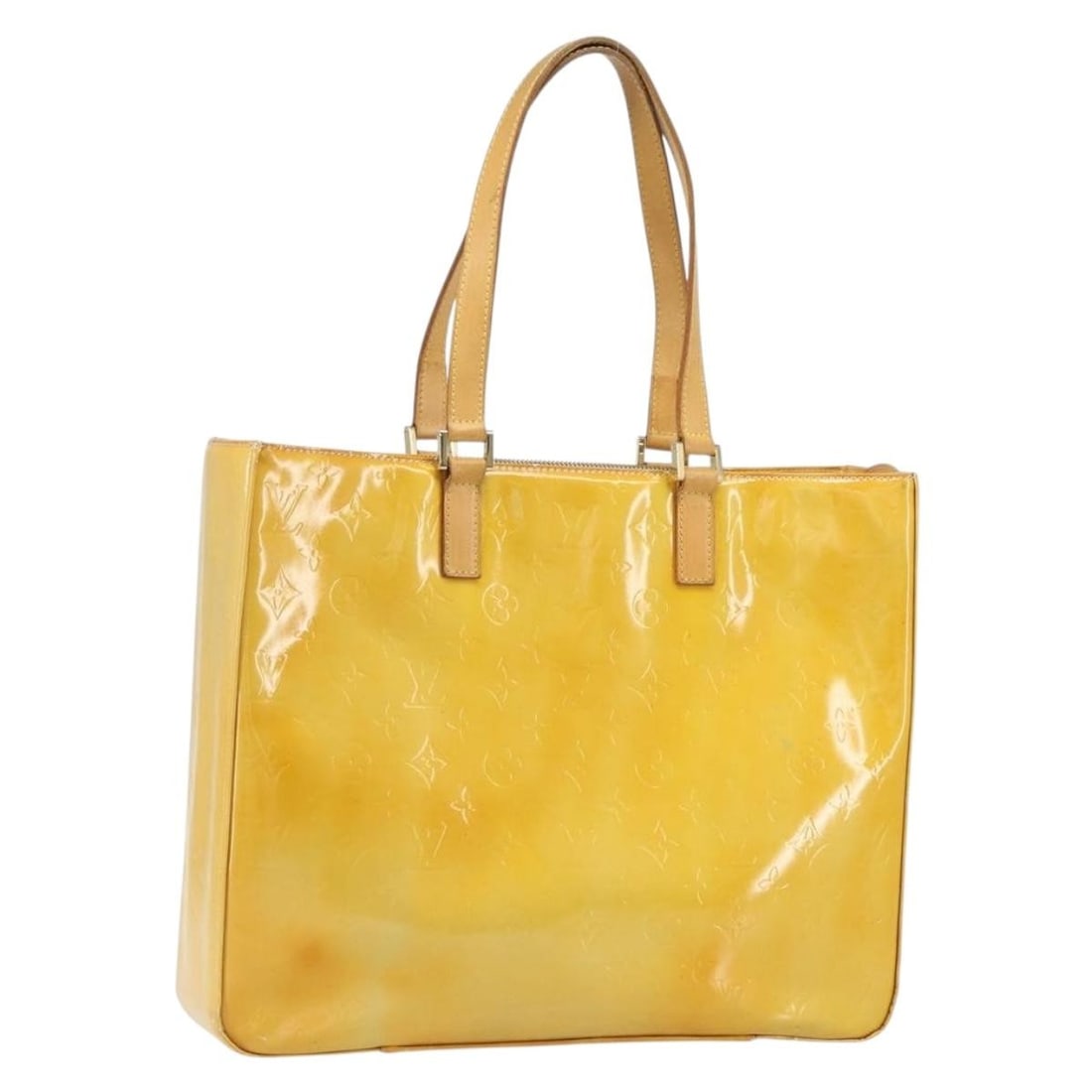 Louis Vuitton Columbus Gris Patent Leather Tote Bag M91028: Louis Vuitton Columbus Gris Patent Leather Tote Bag M91028 This Louis Vuitton Monogram Vernis Columbus tote bag features a glossy patent leather exterior in Gris. The bag is made in Spain and offers a