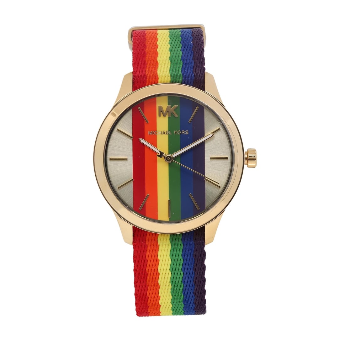 Michael Kors Runway Mercer 38mm Rainbow Quartz Watch MK2836 with Box and Papers: Michael Kors Runway Mercer 38mm Rainbow Quartz Watch MK2836 with Box and Papers Introducing the Michael Kors Runway Mercer 38mm Steel Pride Rainbow Unisex Quartz Watch MK2836, a stunning wristwatch th