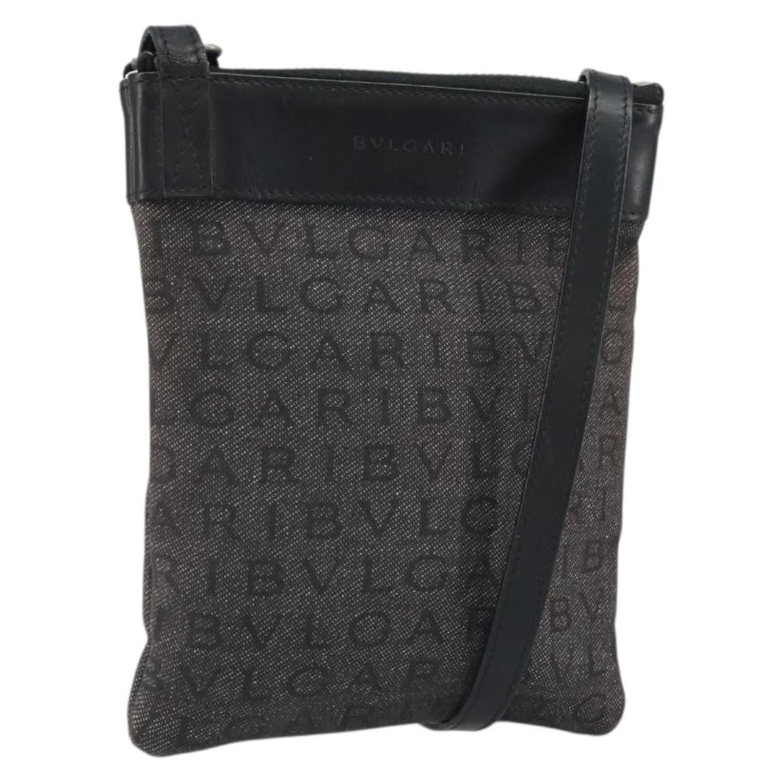 BVLGARI Canvas Shoulder Bag Black Silver 170379 Made in Italy: BVLGARI Canvas Shoulder Bag Black Silver 170379 Made in Italy This BVLGARI Logo Mania shoulder bag is crafted from black and silver canvas with a shoulder strap drop of approximately 22 inches (56 cm)