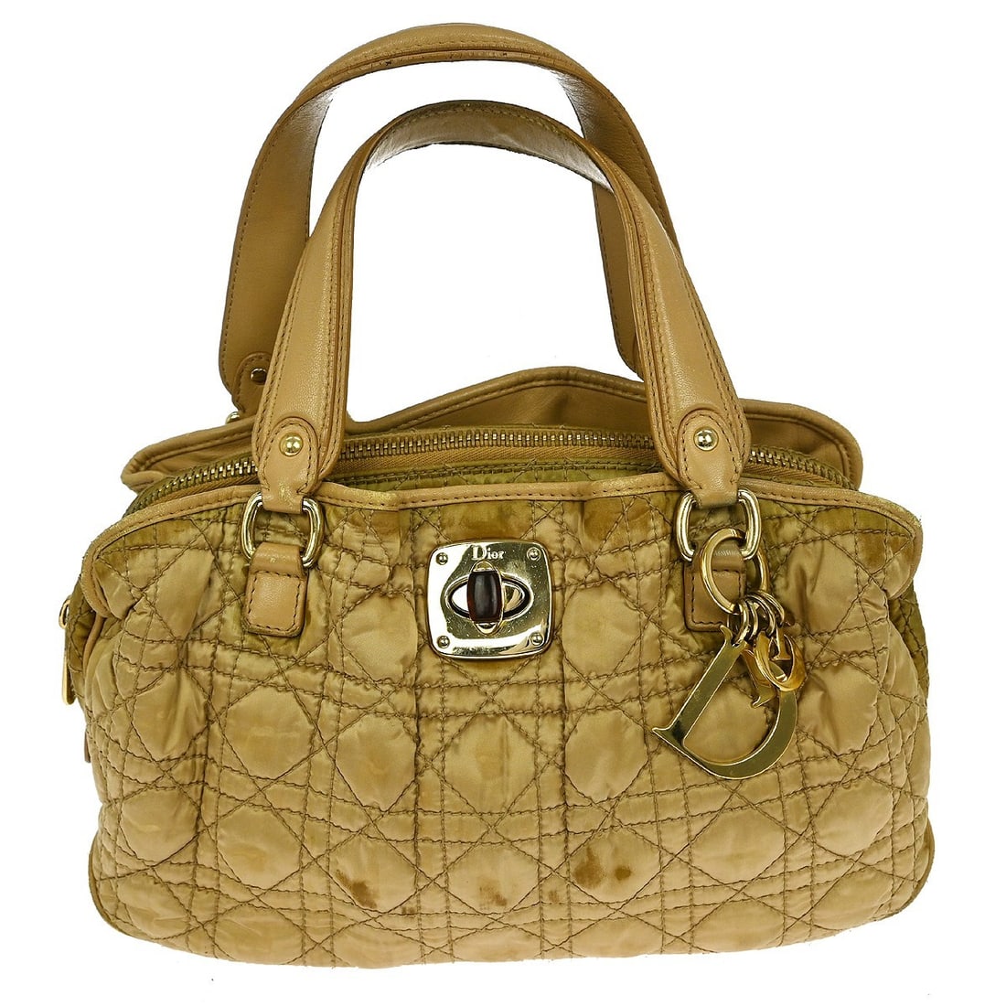 Christian Dior Lady Dior Beige Nylon Quilted Medium Satchel Handbag 14-BO-0039: Christian Dior Lady Dior Beige Nylon Quilted Medium Satchel Handbag 14-BO-0039 This elegant Christian Dior Lady Dior handbag is crafted from durable beige nylon, showcasing a stylish quilted design. I