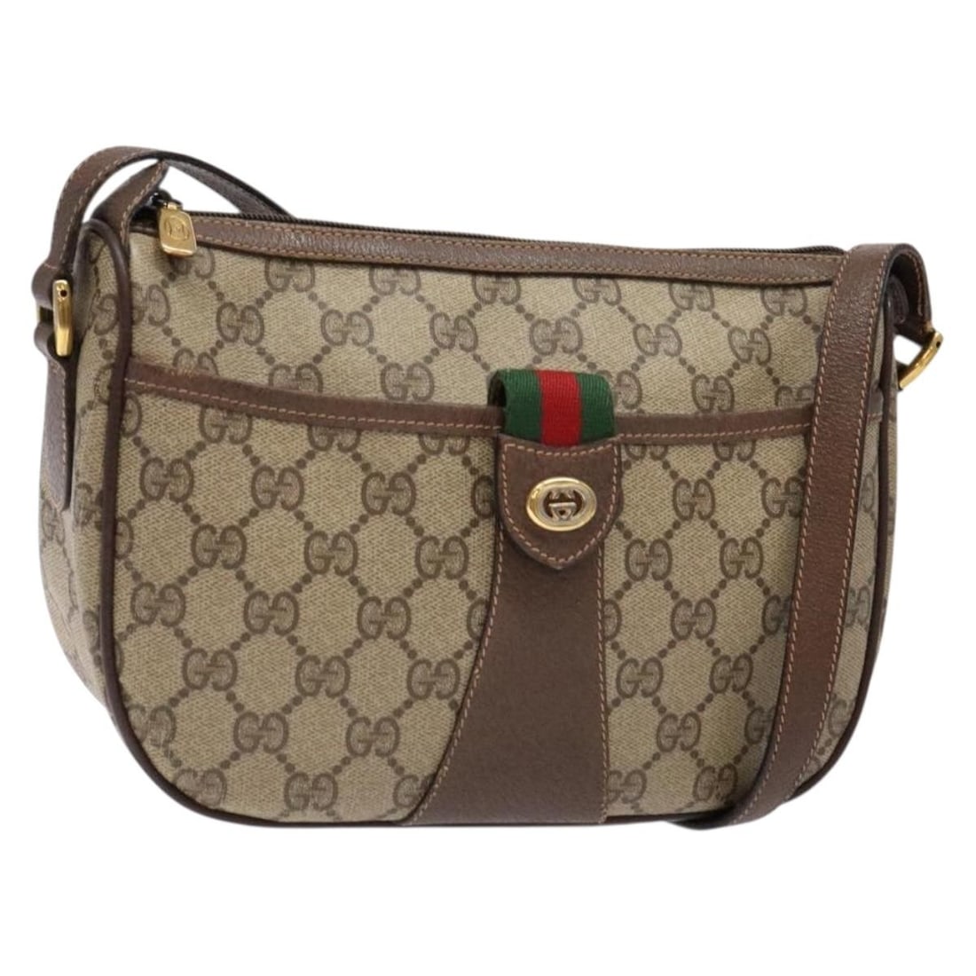 GUCCI GG Supreme Web Sherry Line Shoulder Bag Beige Gold Auth 89 02 032 (1 of 18)