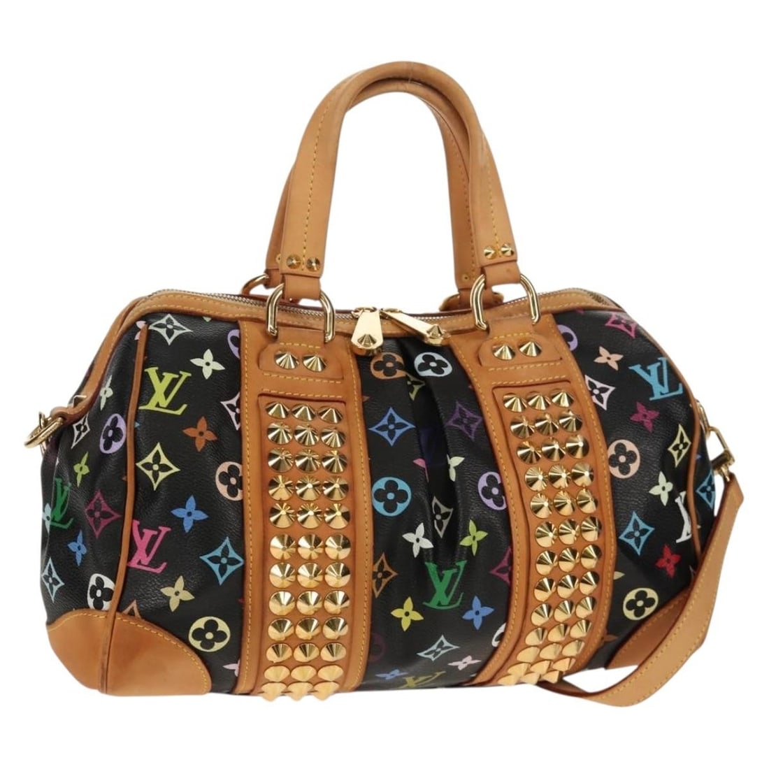 Louis Vuitton Courtney MM Multicolor Monogram Black Handbag with Shoulder Strap M45642: Louis Vuitton Courtney MM Multicolor Monogram Black Handbag with Shoulder Strap M45642 This is a Louis Vuitton Monogram Multicolor Courtney MM 2-way bag in black canvas. Made in France, it features th