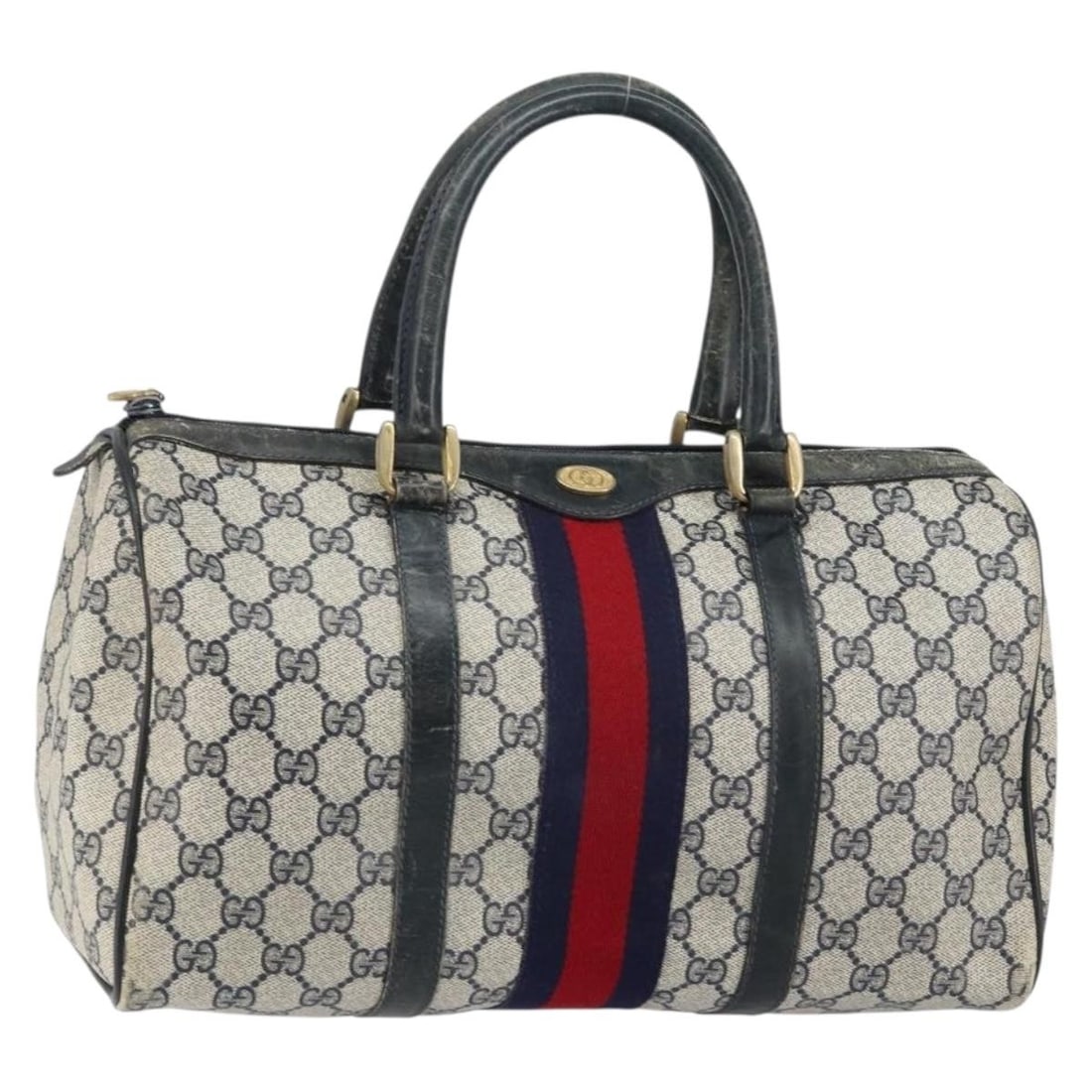 GUCCI GG Supreme Sherry Line Hand Bag PVC Navy Gold 012 3842 58 Auth: GUCCI GG Supreme Sherry Line Hand Bag PVC Navy Gold 012 3842 58 Auth This authentic GUCCI GG Supreme Sherry Line Hand Bag showcases a stylish blend of navy PVC leather and gold accents. Crafted in Ita