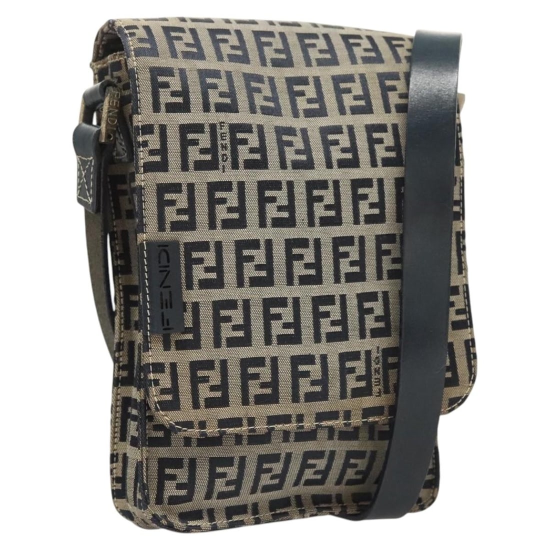 FENDI Zucchino Canvas Shoulder Bag Navy Gold Made in Italy: FENDI Zucchino Canvas Shoulder Bag Navy Gold Made in Italy This authentic Fendi Zucchino Canvas Shoulder Bag is a stylish accessory that combines functionality with a chic aesthetic. Crafted in Italy,