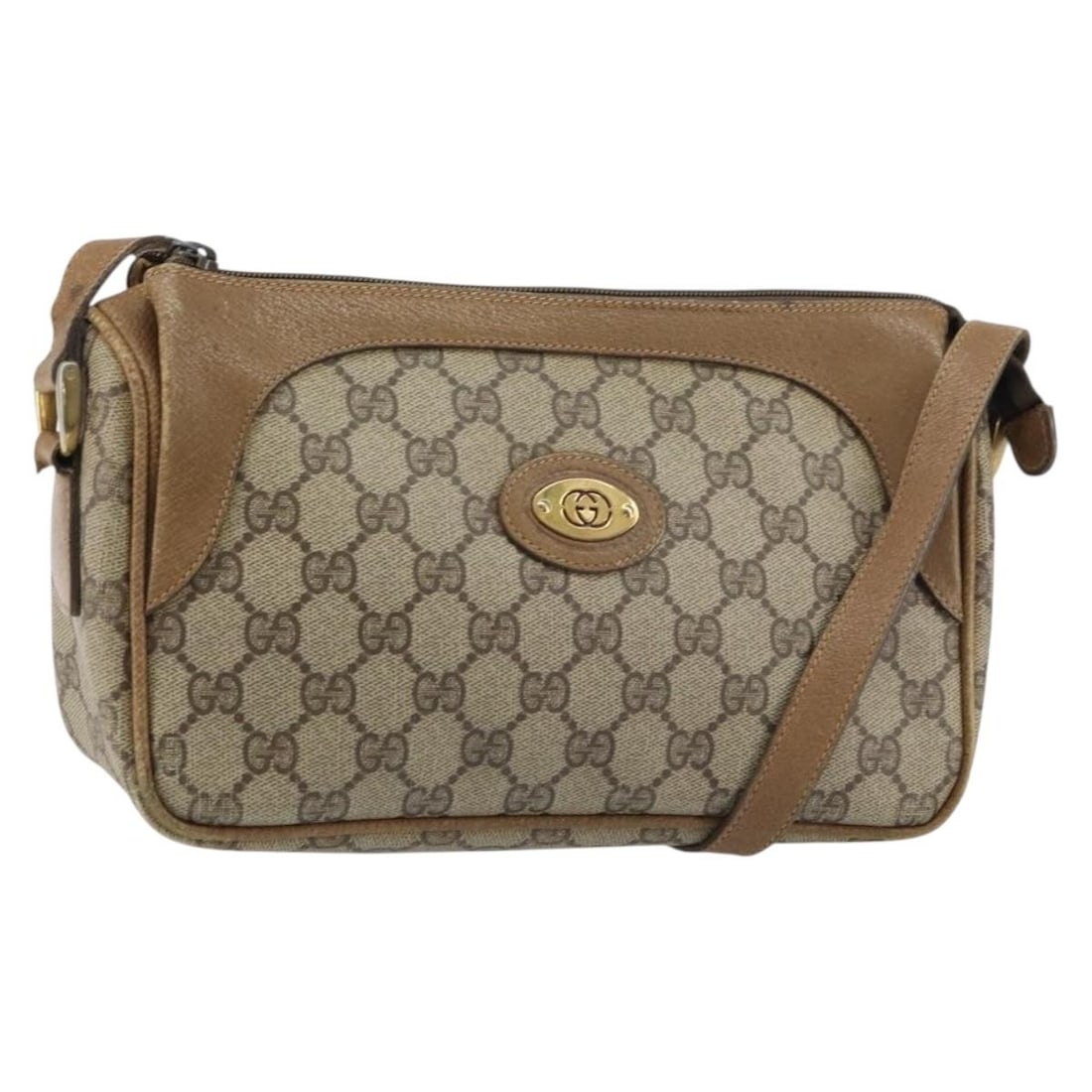 GUCCI GG Supreme Beige Gold PVC Leather Shoulder Bag Auth 156786: GUCCI GG Supreme Beige Gold PVC Leather Shoulder Bag Auth 156786 This GUCCI GG Supreme Shoulder Bag is a stylish accessory crafted from durable PVC leather in a chic beige and gold color combination.