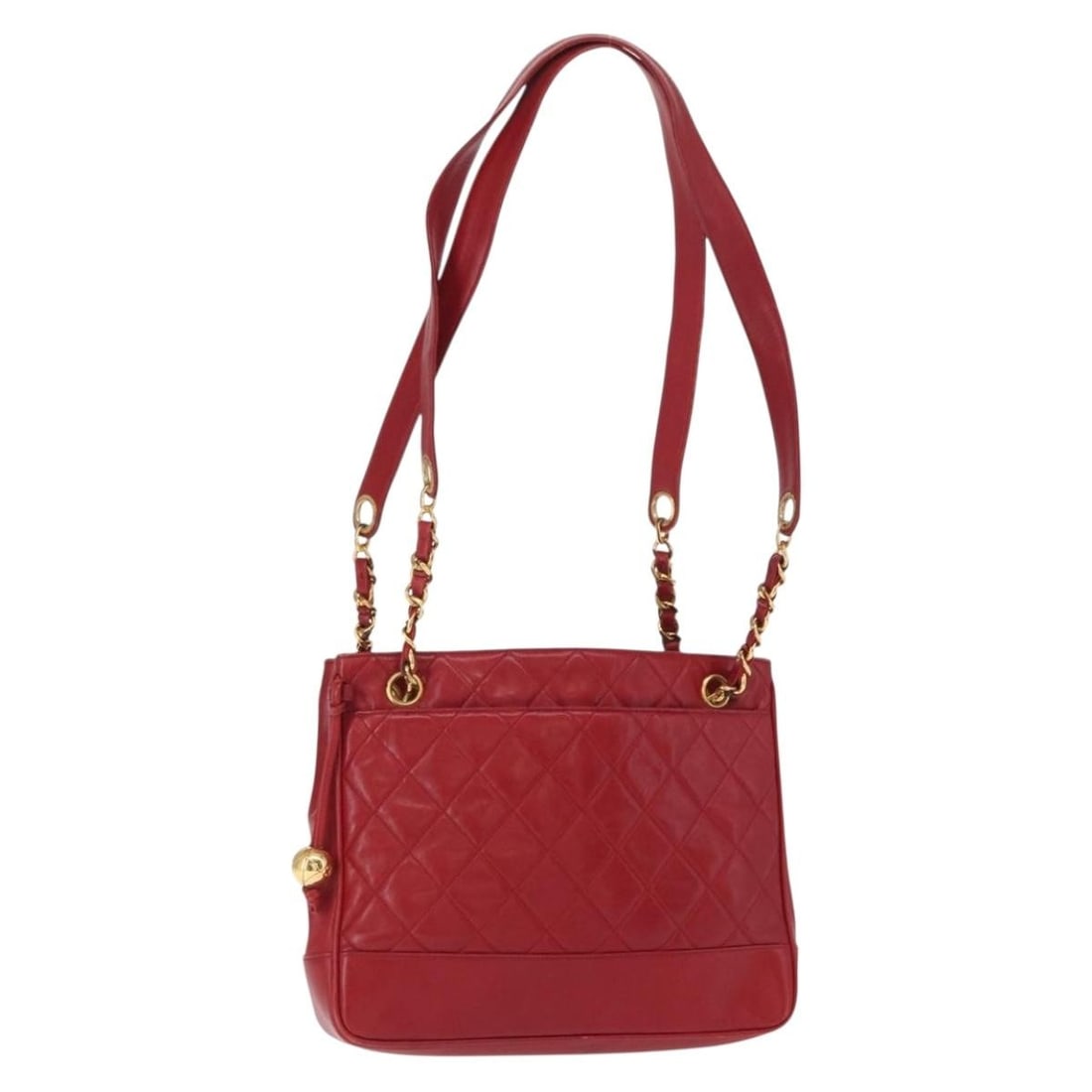 CHANEL Matelasse Red Lamb Skin Shoulder Bag with Gold CC Auth BA9195: CHANEL Matelasse Red Lamb Skin Shoulder Bag with Gold CC Auth BA9195 This authentic CHANEL Matelasse Chain Shoulder Bag is crafted from luxurious lambskin in a striking red and gold color combination.
