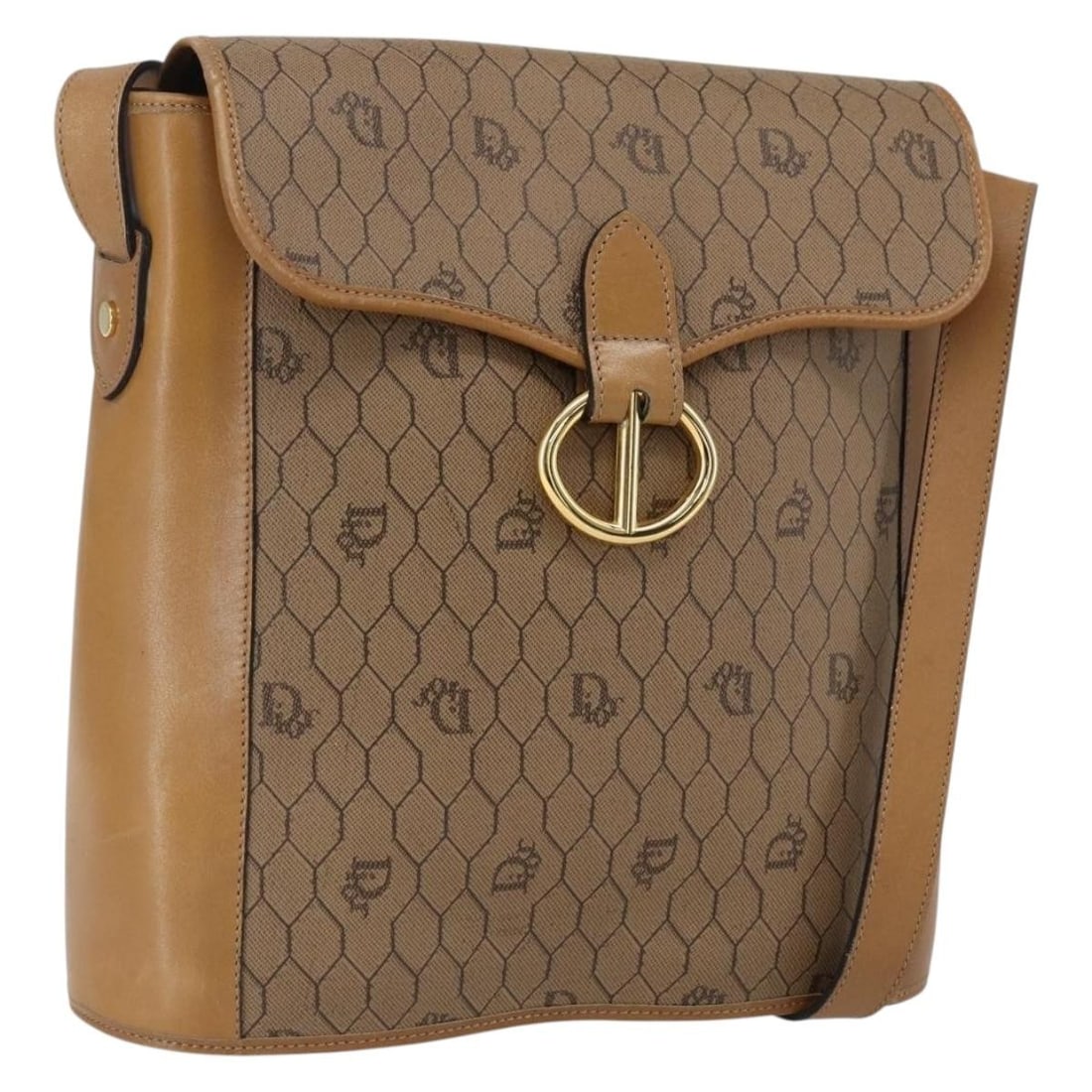 Christian Dior Brown Honeycomb PVC Canvas Shoulder Bag Gold Accents: Christian Dior Brown Honeycomb PVC Canvas Shoulder Bag Gold Accents This Christian Dior shoulder bag features brown and gold honeycomb canvas with PVC leather accents. The bag offers a spacious interi