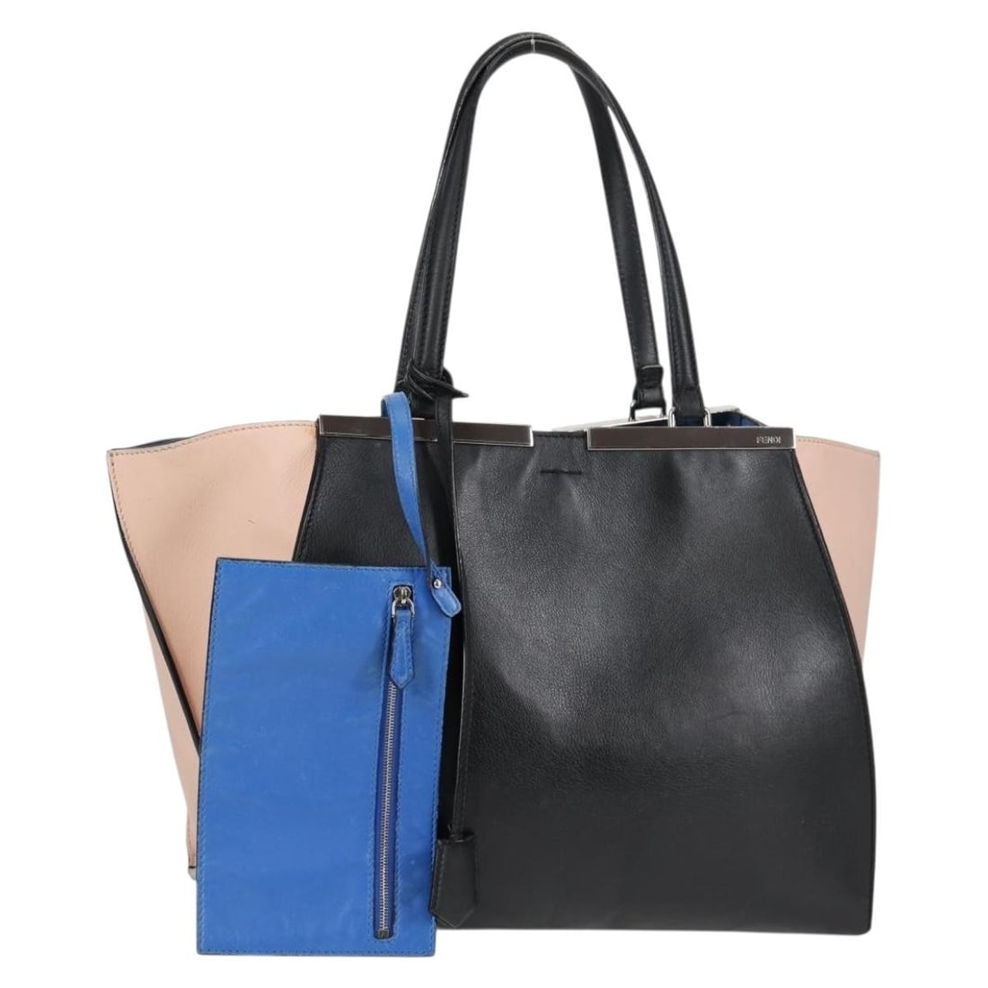 FENDI Toilojour Black Silver Leather Tote Bag Italy Auth 8BH280-1E0-158-5177: FENDI Toilojour Black Silver Leather Tote Bag Italy Auth 8BH280-1E0-158-5177 This FENDI Toilojour Tote Bag is a luxurious accessory crafted from high-quality leather in a striking black and silver col