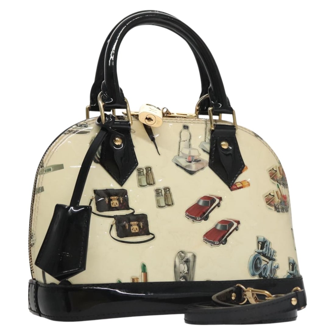 Louis Vuitton Vernis Alma BB Hand Bag M50419 White Black Patent Leather Auth: Louis Vuitton Vernis Alma BB Hand Bag M50419 White Black Patent Leather Auth Introducing the LOUIS VUITTON Vernis Nicolas Ghesquiere Alma BB Hand Bag, a stylish and sophisticated accessory crafted in