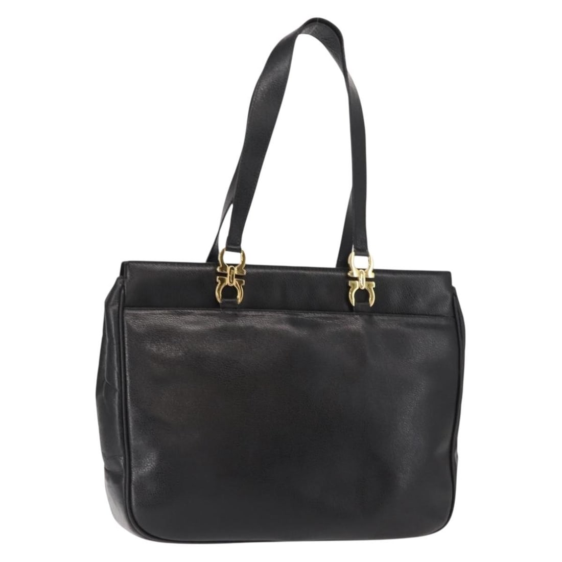 Salvatore Ferragamo Gancini Black Leather Tote Bag Auth BA7327: Salvatore Ferragamo Gancini Black Leather Tote Bag Auth BA7327 This Salvatore Ferragamo Gancini Tote Bag is a stylish accessory crafted from high-quality leather in a striking black and gold color com
