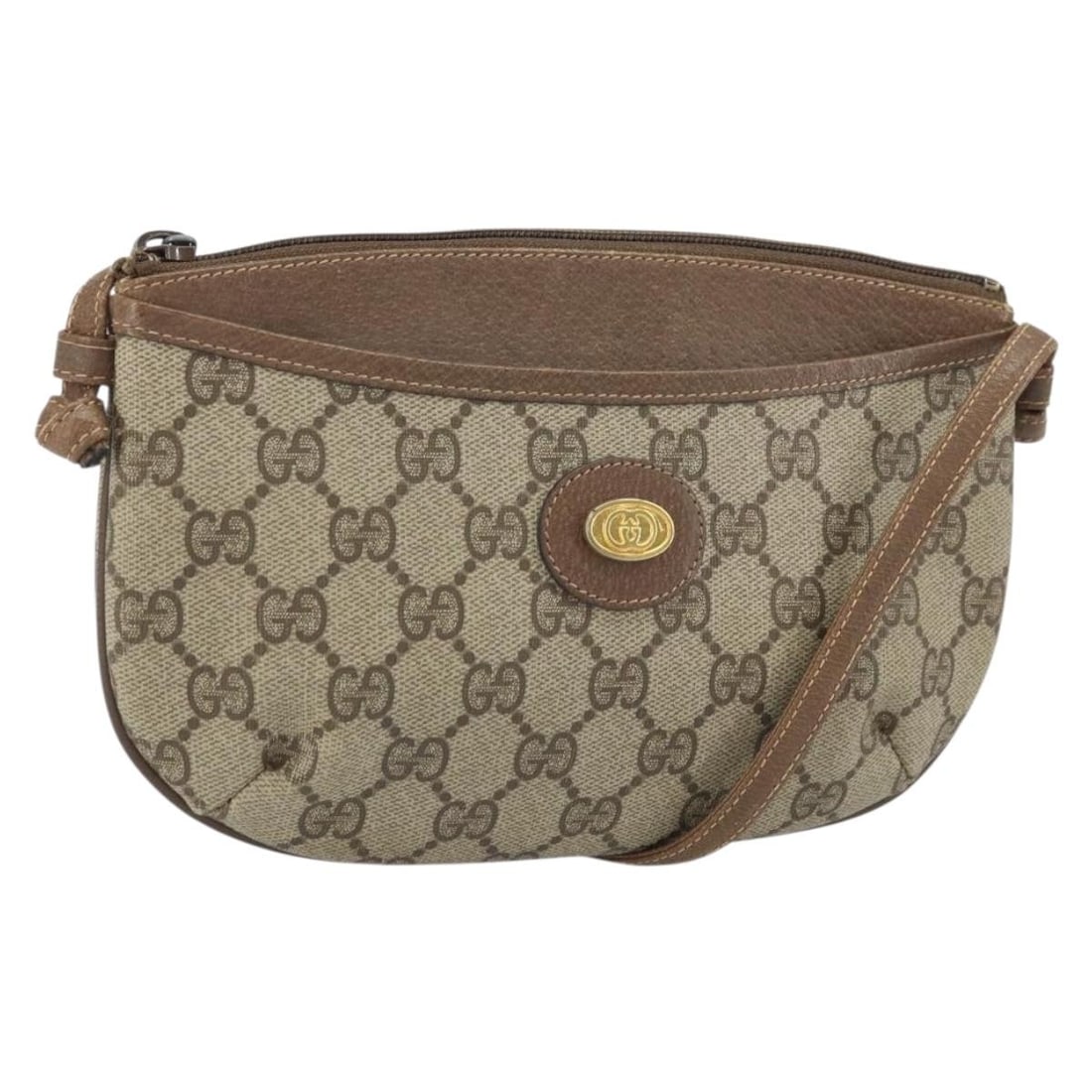Beige Gold PVC Gucci GG Plus Shoulder Bag 904 02 020 from Italy: Beige Gold PVC Gucci GG Plus Shoulder Bag 904 02 020 from Italy This Gucci GG Plus Supreme Shoulder Bag features a beige and gold color scheme crafted from PVC leather and GG canvas. Designed with a c