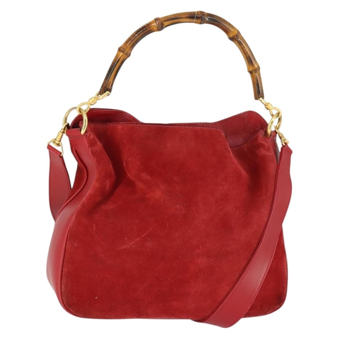 Gucci Red Suede Bamboo Two Way Handbag With Shoulder Strap (1 of 18)