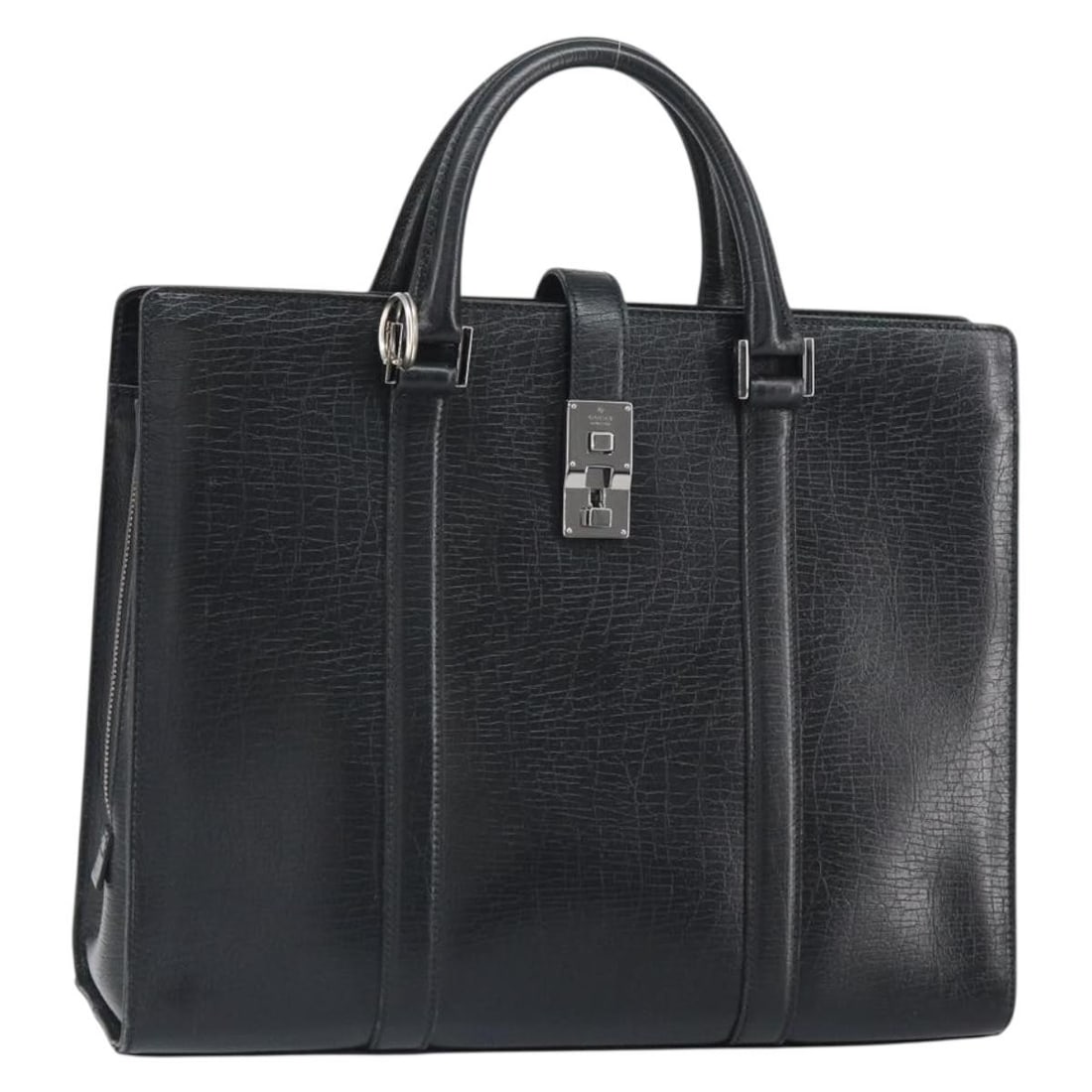 Leather Gucci Handbag Black Silver 114262 Italy Made: Leather Gucci Handbag Black Silver 114262 Italy Made This Gucci handbag features black leather with silver-tone hardware, crafted in Italy. It has a structured silhouette with a handle drop suitable f