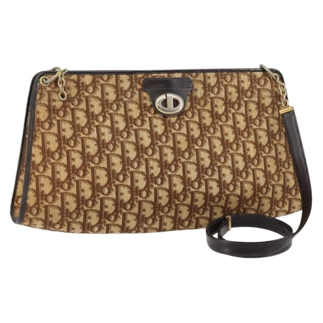 Christian Dior Trotter Canvas Brown Gold Shoulder Bag Auth: Christian Dior Trotter Canvas Brown Gold Shoulder Bag Auth This Christian Dior Trotter Canvas Shoulder Bag showcases a blend of elegance and functionality, crafted in France. The exterior features the