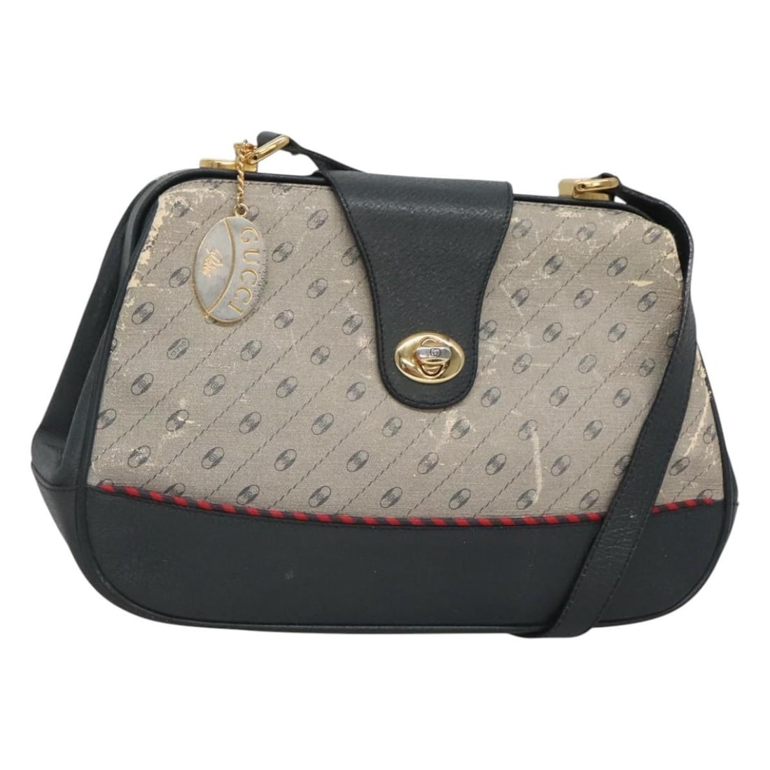 GUCCI 116 02 107 Navy Gold PVC Leather Shoulder Bag Auth: GUCCI 116 02 107 Navy Gold PVC Leather Shoulder Bag Auth This GUCCI shoulder bag showcases a stylish blend of navy PVC leather and gold accents, offering a chic accessory for any outfit. The bag featu