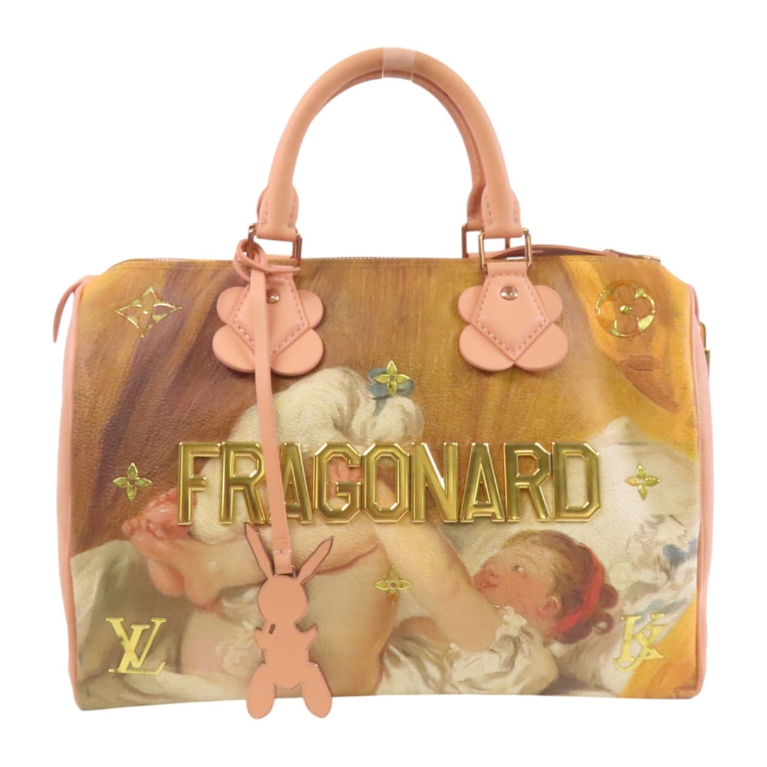 LOUIS VUITTON Fragonard Speedy 30 Handbag Pink Calfskin GHW: LOUIS VUITTON Fragonard Speedy 30 Handbag Pink Calfskin GHW Introducing the Louis Vuitton Fragonard Speedy 30 Handbag, a stunning piece crafted from luxurious calfskin in a vibrant pink hue. This tote