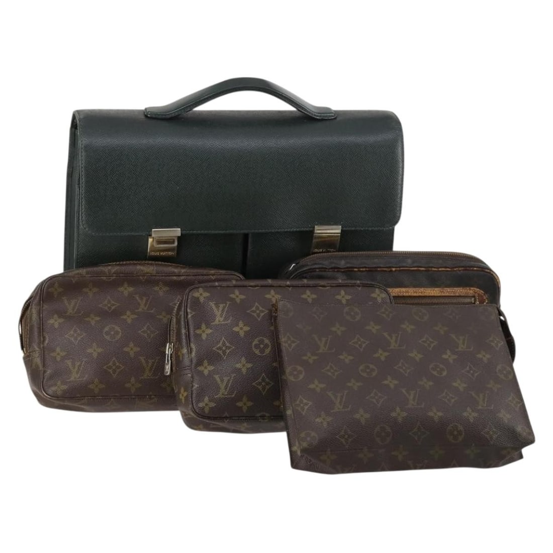 LOUIS VUITTON Monogram Taiga Green Hand Bag Set 5 Auth: LOUIS VUITTON Monogram Taiga Green Hand Bag Set 5 Auth Introducing the LOUIS VUITTON Monogram Taiga Bag 5 Set in Green, a distinctive hand bag crafted from durable Monogram Canvas. This special set sh