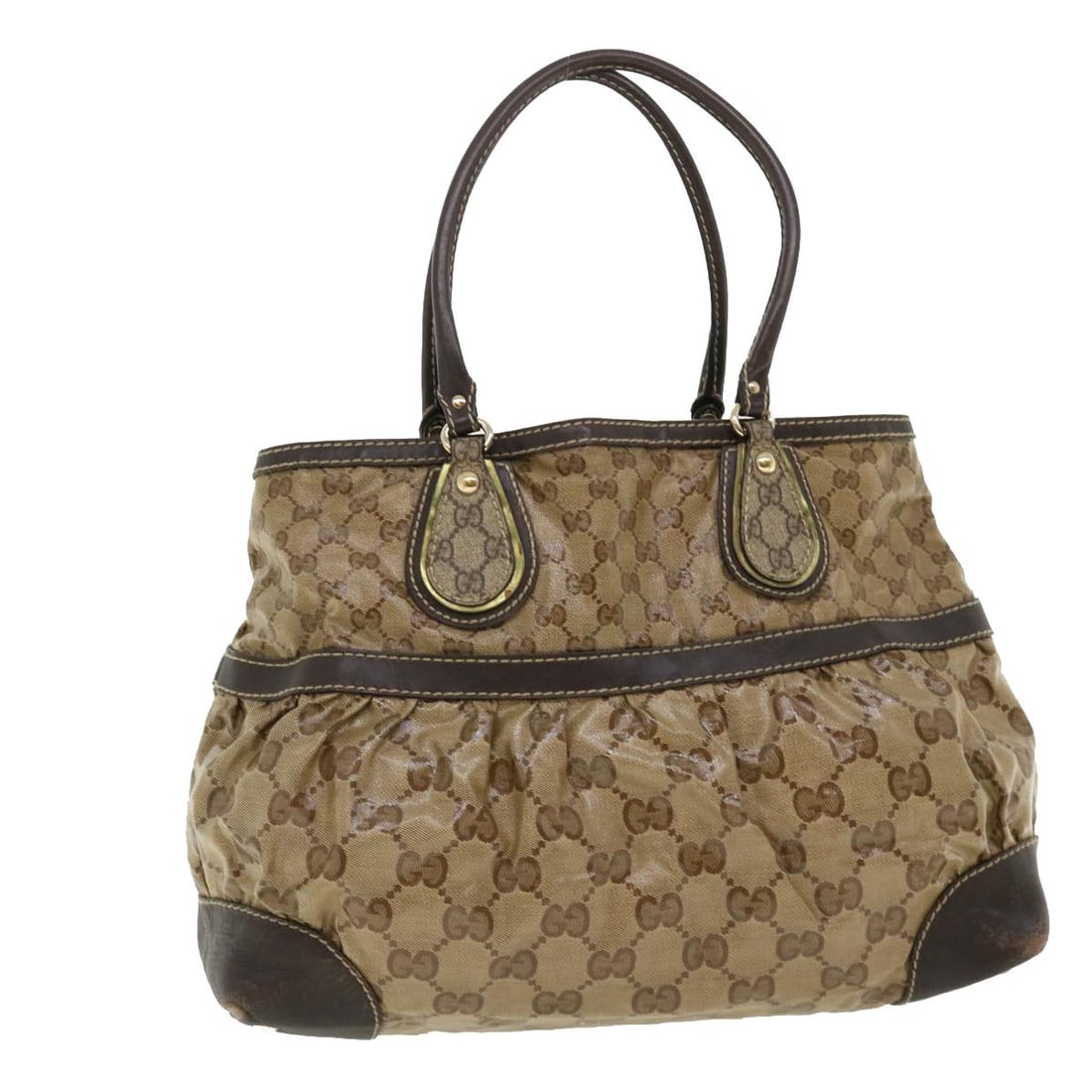 Beige Dark Brown Gucci GG Canvas Coated Tote Bag Italy (1 of 18)
