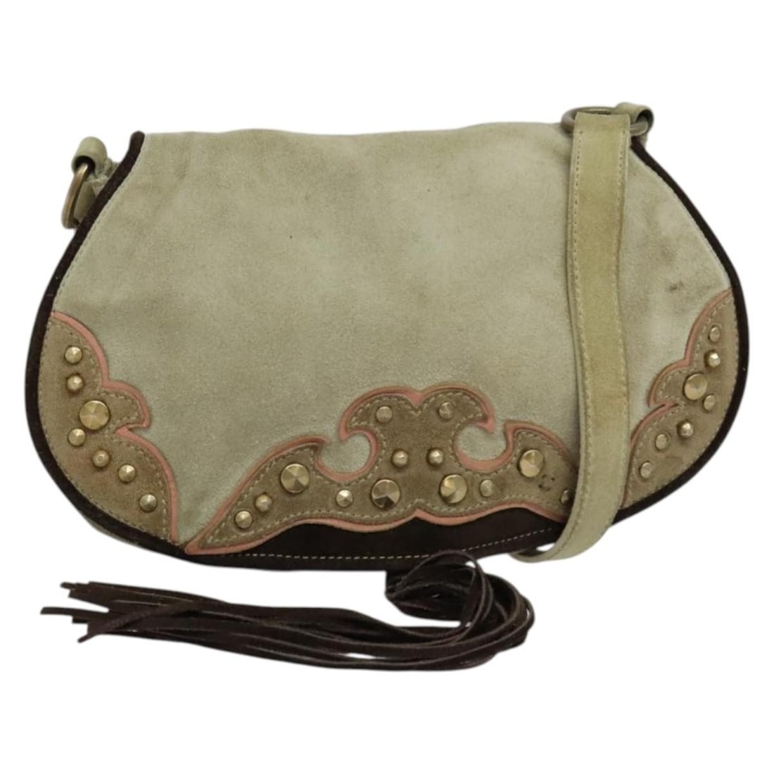 Miu Miu Gray Gold Suede Shoulder Bag Made in Italy: Miu Miu Gray Gold Suede Shoulder Bag Made in Italy This Miu Miu shoulder bag is crafted from soft suede in a chic gray and gold color combination. Measuring approximately 9.1 inches in length, 5.9 inc