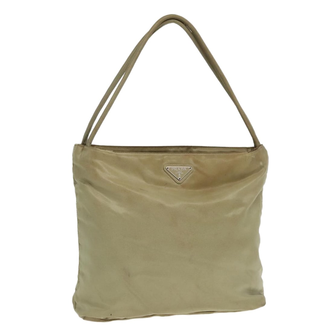 Prada Nylon Beige Silver Tote Bag with Guarantee Card Italy: Prada Nylon Beige Silver Tote Bag with Guarantee Card Italy This PRADA tote bag features a beige nylon exterior with silver-tone accents. Designed for everyday use, it offers a spacious interior and s