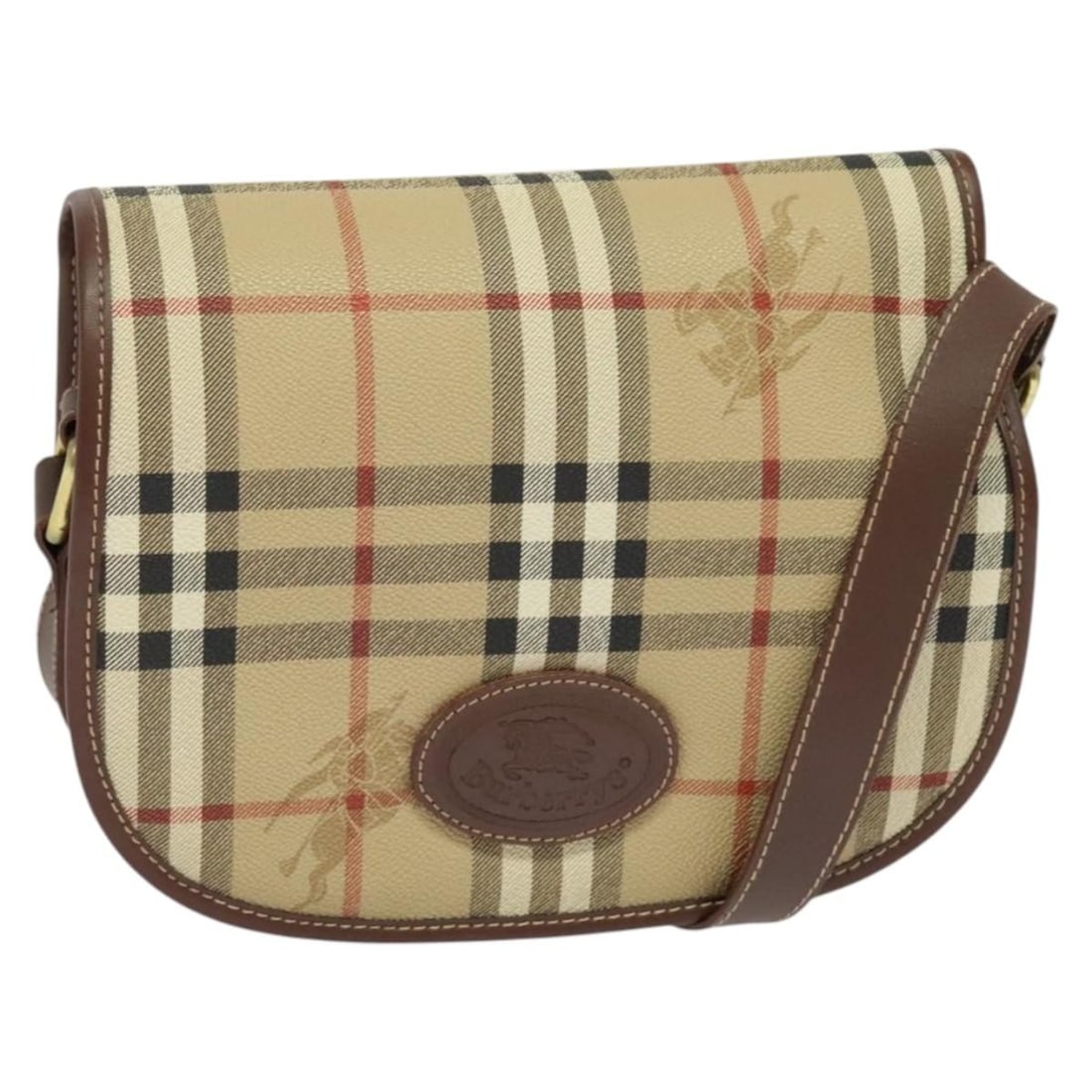 Burberrys Nova Check Beige Gold PVC Leather Shoulder Bag Auth (1 of 18)