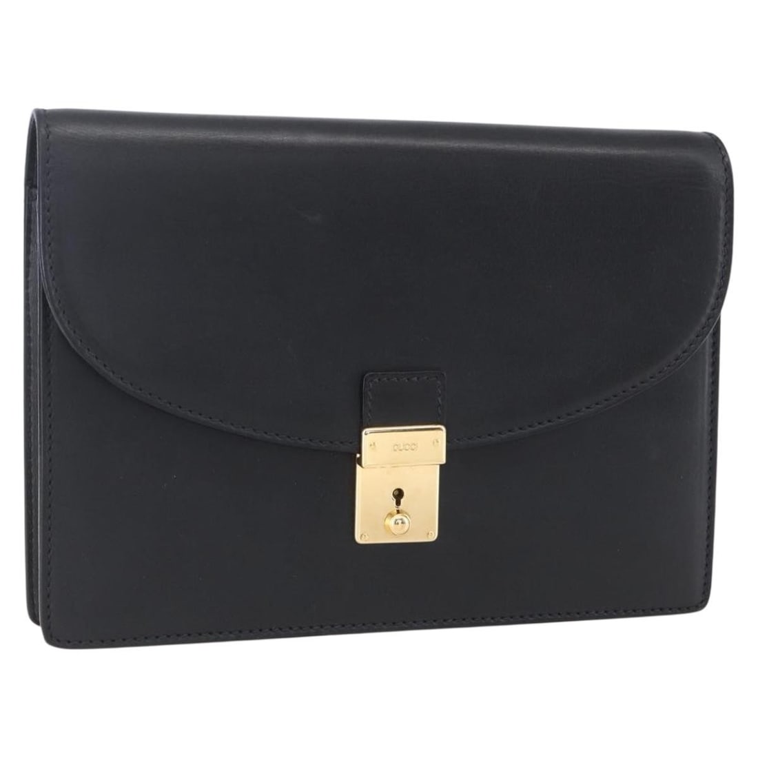 GUCCI Black Leather Clutch Bag with Gold Accents Auth ka351: GUCCI Black Leather Clutch Bag with Gold Accents Auth ka351 This GUCCI clutch bag showcases exquisite Italian craftsmanship in a sleek black and gold design. Crafted from high-quality leather, it feat