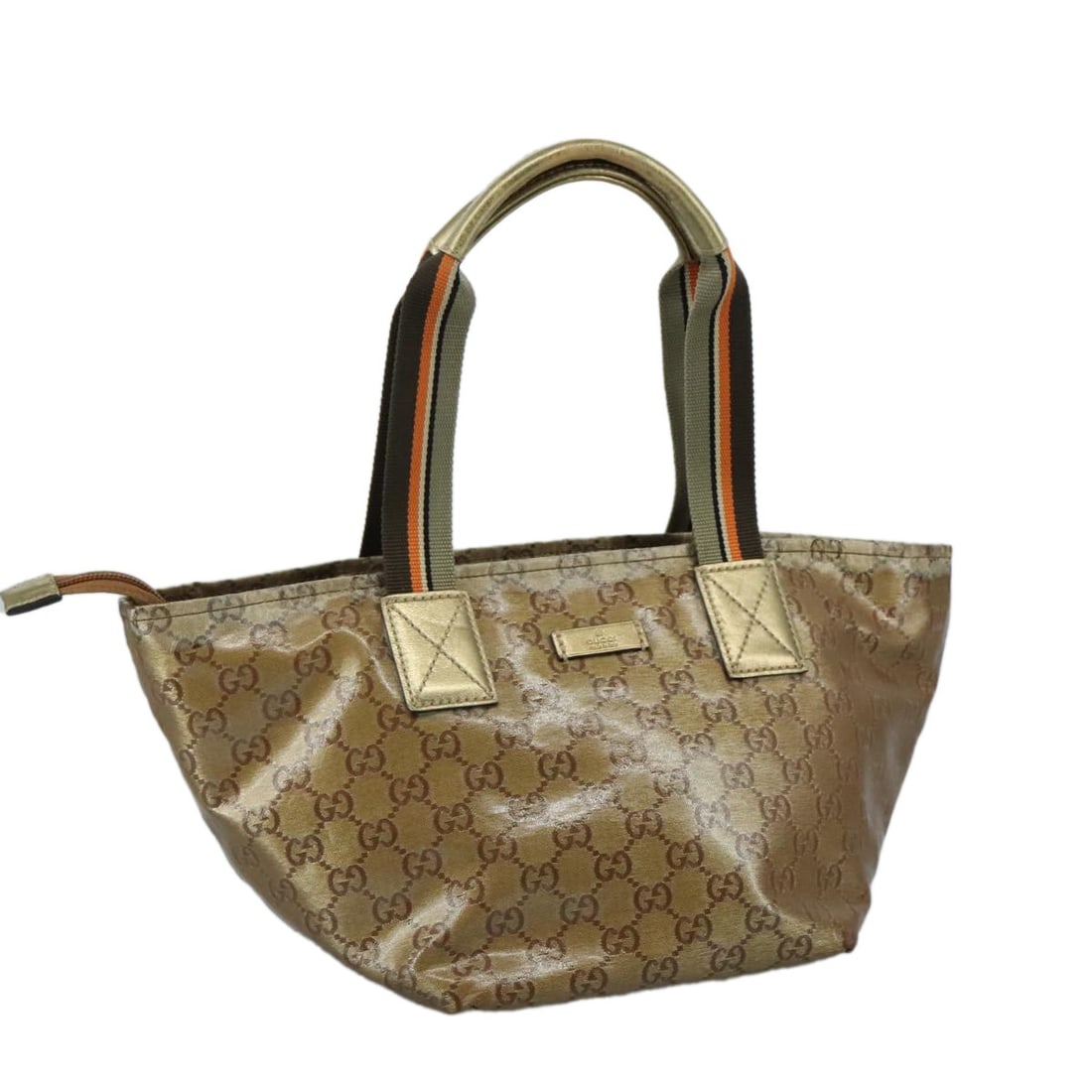 GUCCI GG Crystal Sherry Hand Bag Gray Gold Brown Made in Italy: GUCCI GG Crystal Sherry Hand Bag Gray Gold Brown Made in Italy This authentic GUCCI GG Crystal Sherry Line Hand Bag showcases a stylish combination of gray, gold, and brown hues, crafted from durable