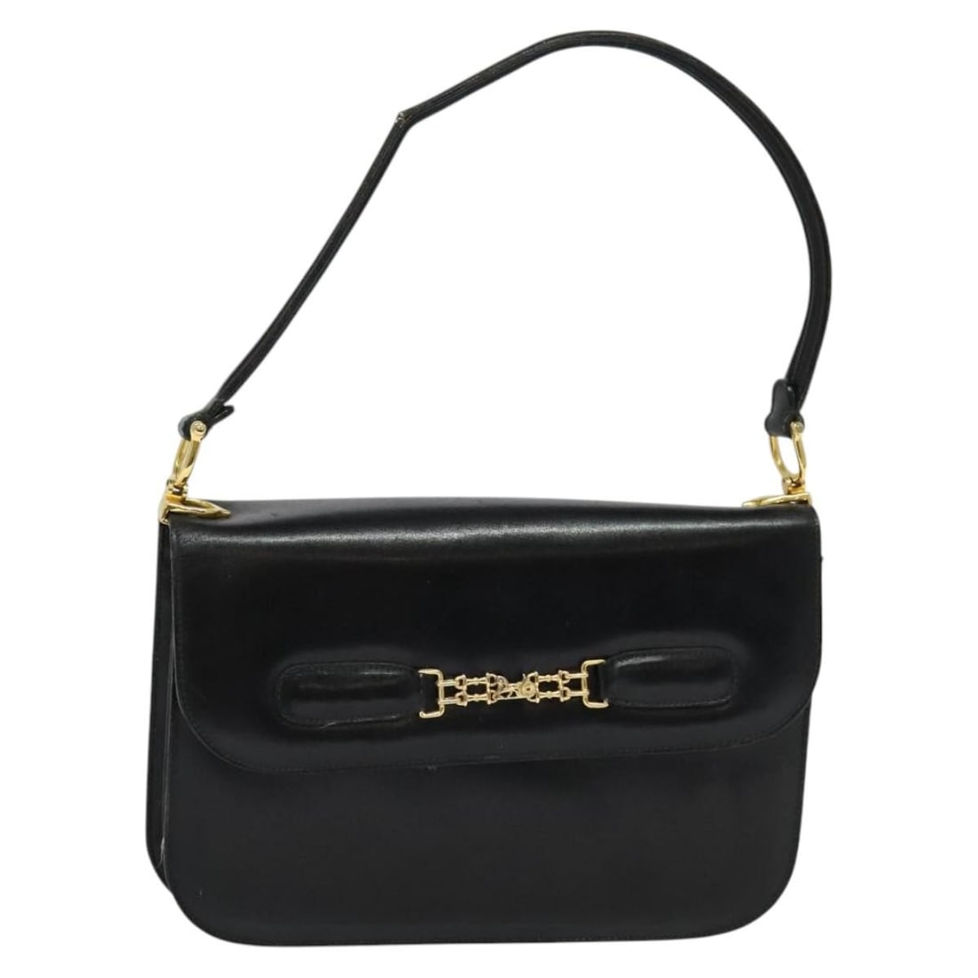CELINE Black Gold Leather Shoulder Bag Auth Italy 131641: CELINE Black Gold Leather Shoulder Bag Auth Italy 131641 This authentic CELINE shoulder bag is a stylish accessory made from high-quality leather, featuring a chic black and gold color combination. Th