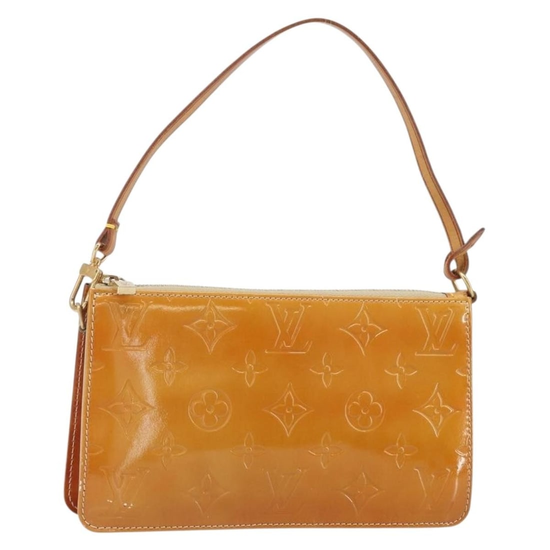 Louis Vuitton Lexington Patent Leather Accessory Pouch Beige M91010: Louis Vuitton Lexington Patent Leather Accessory Pouch Beige M91010 This Louis Vuitton Monogram Vernis Lexington accessory pouch features a beige patent leather exterior with visible signs of heavy us