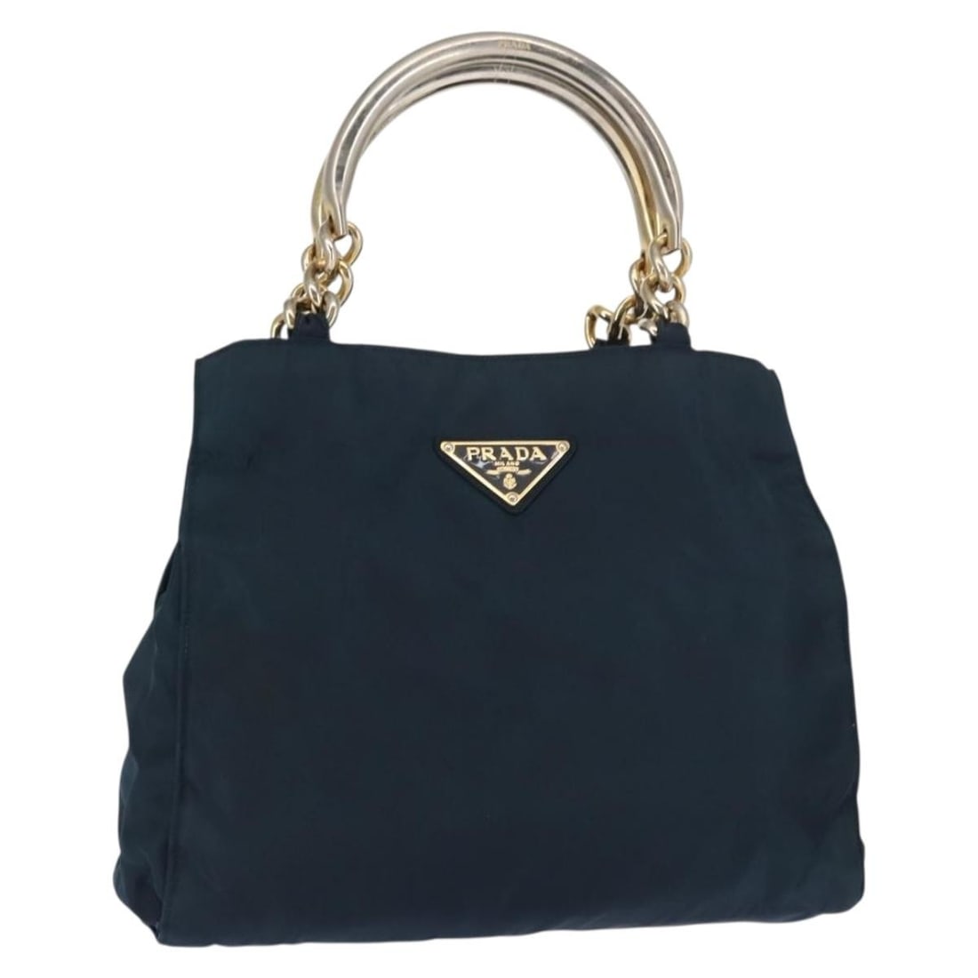 PRADA Blue Gold Nylon Hand Bag Auth Italy 146014: PRADA Blue Gold Nylon Hand Bag Auth Italy 146014 Elevate your accessory collection with this authentic PRADA Hand Bag, crafted in Italy from durable nylon in a striking blue and gold color scheme. Thi
