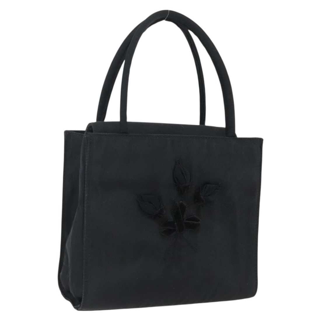 Prada Black Nylon Handbag with 4.3 Inch Handle Drop: Prada Black Nylon Handbag with 4.3 Inch Handle Drop This PRADA handbag features a classic black nylon exterior and is crafted in Italy. The bag shows signs of heavy use, including surface rubbing, sli