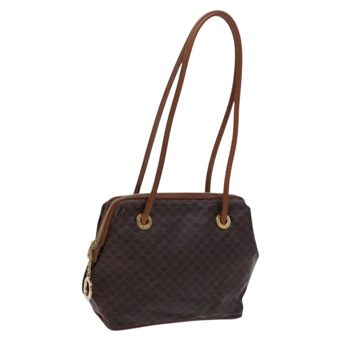 CELINE Brown Gold PVC Leather Macadam Shoulder Bag Auth Italy: CELINE Brown Gold PVC Leather Macadam Shoulder Bag Auth Italy This Celine Macadam Canvas Shoulder Bag combines elegance with functionality. Crafted from durable PVC leather, the bag features a stunnin