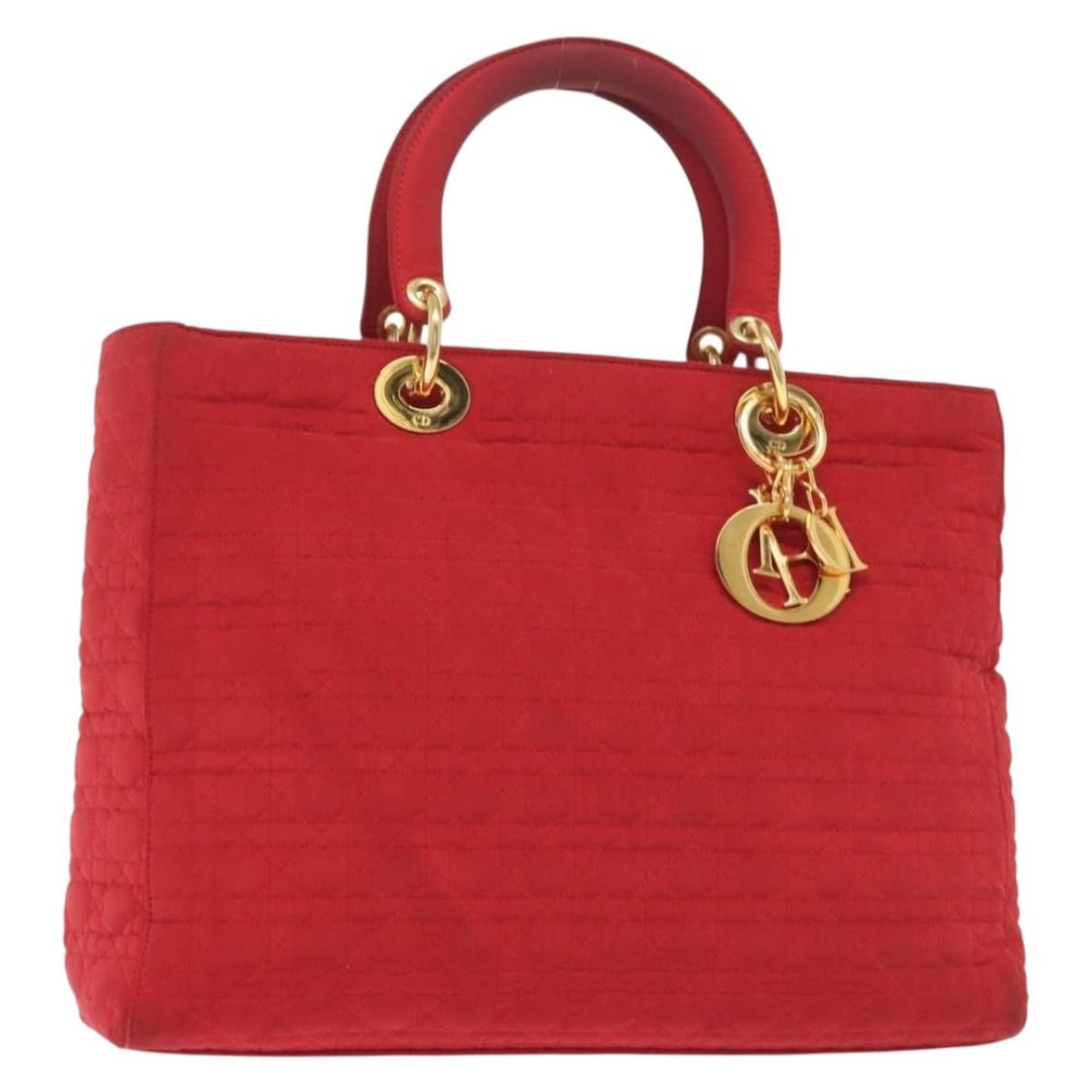 Christian Dior Canage Lady Dior Hand Bag Red Gold Nylon Auth 142266: Christian Dior Canage Lady Dior Hand Bag Red Gold Nylon Auth 142266 This Christian Dior Canage Lady Dior Hand Bag is a stunning accessory that showcases exquisite craftsmanship. Made in Italy, this ha