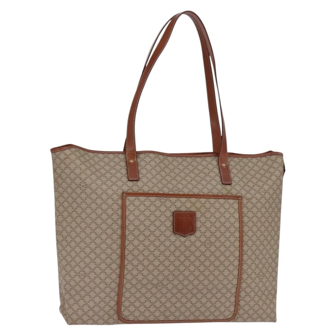 CELINE Macadam Beige Gold PVC Shoulder Bag Made in Italy: CELINE Macadam Beige Gold PVC Shoulder Bag Made in Italy This CELINE Macadam Canvas Shoulder Bag combines elegance with practicality, featuring a stylish beige and gold color scheme. Crafted from dura