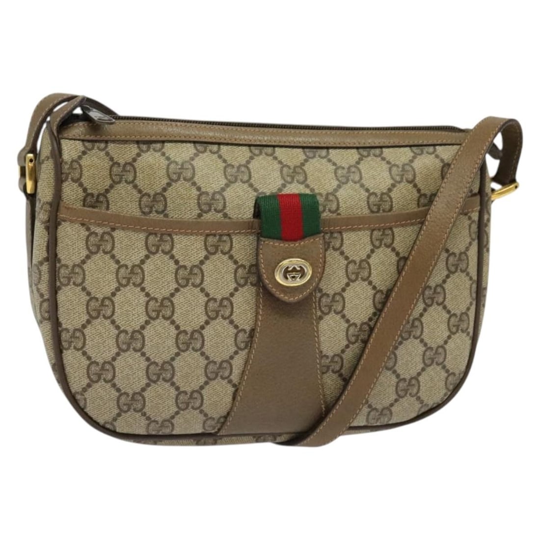 GUCCI GG Supreme Web Sherry Line Shoulder Bag Beige Gold PVC Auth 89 02 032: GUCCI GG Supreme Web Sherry Line Shoulder Bag Beige Gold PVC Auth 89 02 032 Elevate your style with this authentic Gucci GG Supreme Web Sherry Line Shoulder Bag crafted from durable PVC leather. This