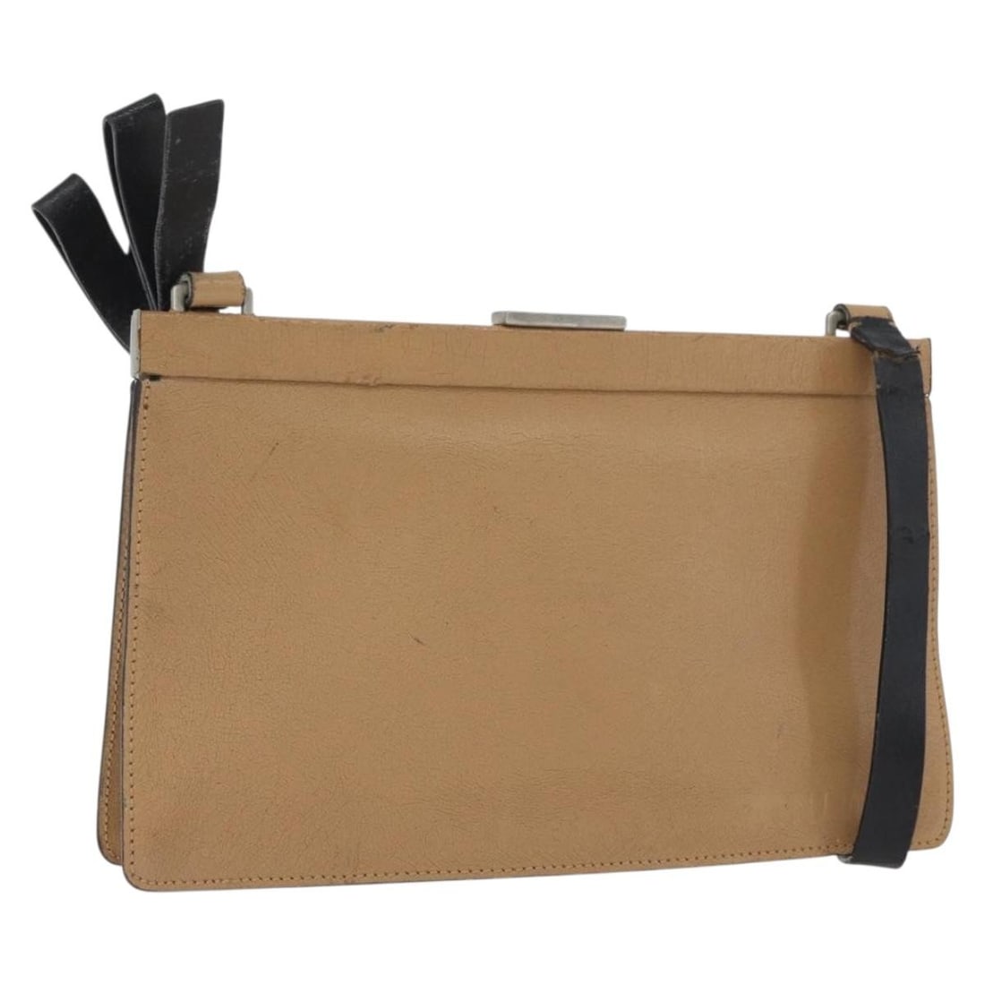 Miu Miu Beige and Silver Leather Shoulder Bag from Italy: Miu Miu Beige and Silver Leather Shoulder Bag from Italy This Miu Miu shoulder bag is crafted from leather in a beige and silver color combination. It features a compact design with a structured silho