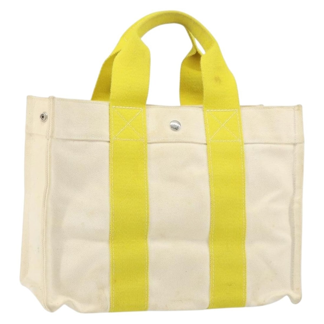 HERMES Bora Bora MM Hand Bag Yellow Silver Canvas Made in France: HERMES Bora Bora MM Hand Bag Yellow Silver Canvas Made in France Introducing the HERMES Bora Bora MM Hand Bag, a stunning blend of style and functionality. Crafted in France, this hand bag features a