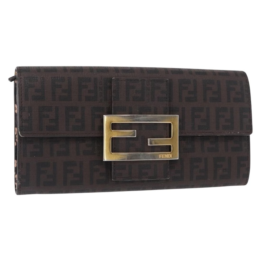 Fendi Zucchino Canvas Mamma Baguette Long Wallet Brown Gold Authentic (1 of 18)