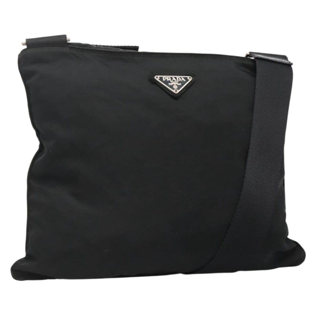 PRADA Black Silver Nylon Shoulder Bag Auth Italy: PRADA Black Silver Nylon Shoulder Bag Auth Italy This stylish PRADA shoulder bag combines functionality with a sleek design. Crafted from durable nylon, it features a chic black and silver color schem