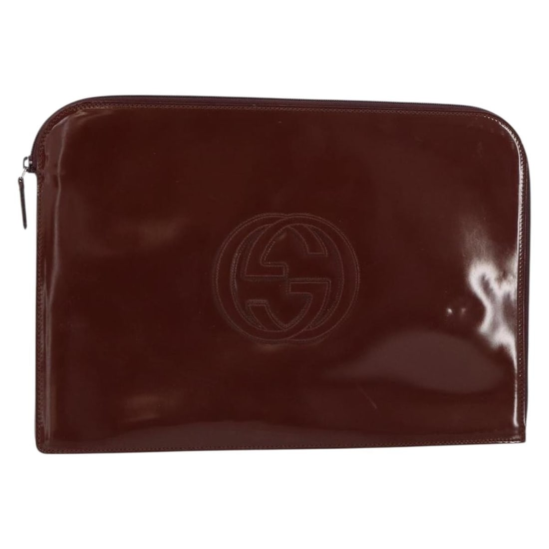 GUCCI Brown Enamel Clutch Bag Made in Italy, Authenticated: GUCCI Brown Enamel Clutch Bag Made in Italy, Authenticated This exquisite GUCCI clutch bag, crafted in Italy, showcases a stylish brown enamel exterior, perfectly suited for any occasion. The bag meas