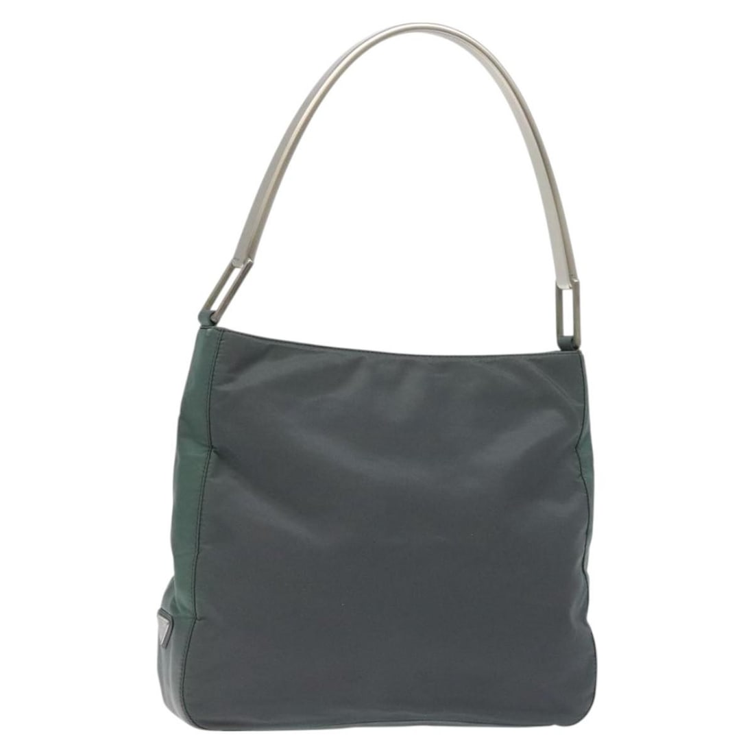 PRADA Green Silver Nylon Shoulder Bag Auth Italy 129439: PRADA Green Silver Nylon Shoulder Bag Auth Italy 129439 This authentic PRADA shoulder bag is crafted from durable nylon in a striking green and silver color combination. With dimensions of approximate