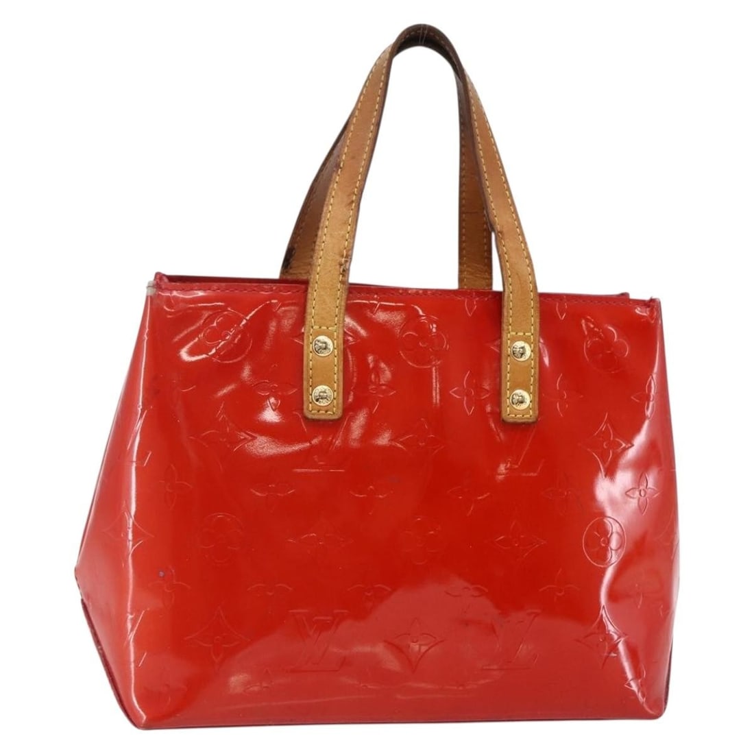 LOUIS VUITTON Monogram Vernis Reade PM Hand Bag Red Patent Leather M91088: LOUIS VUITTON Monogram Vernis Reade PM Hand Bag Red Patent Leather M91088 This LOUIS VUITTON Monogram Vernis Reade PM Hand Bag is a stylish accessory made from high-quality patent leather, featuring a