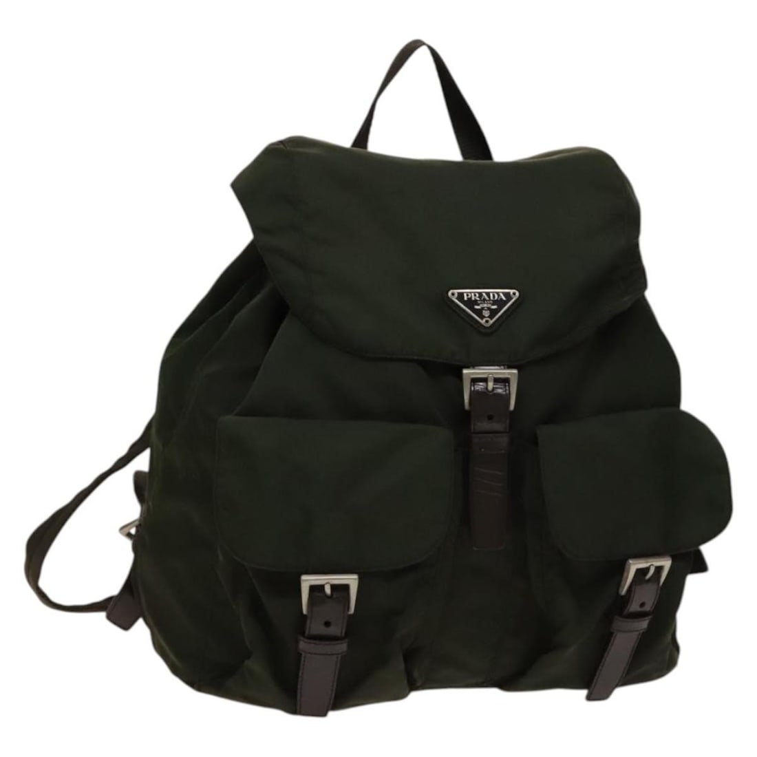 PRADA Khaki Silver Nylon Backpack Authentic Made in Italy: PRADA Khaki Silver Nylon Backpack Authentic Made in Italy This authentic PRADA backpack combines functionality with a chic design. Crafted from durable nylon in a stylish khaki and silver color, this