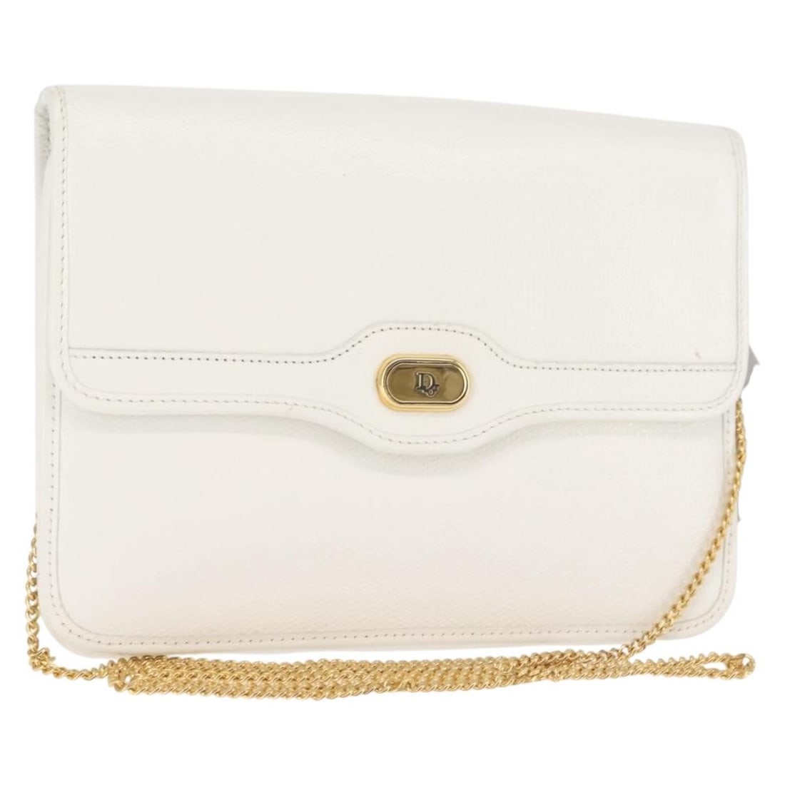 Christian Dior White Leather Chain Shoulder Bag Gold Accents Auth: Christian Dior White Leather Chain Shoulder Bag Gold Accents Auth This authentic Christian Dior Chain Shoulder Bag is a stylish accessory crafted from high-quality leather in a chic white and gold col