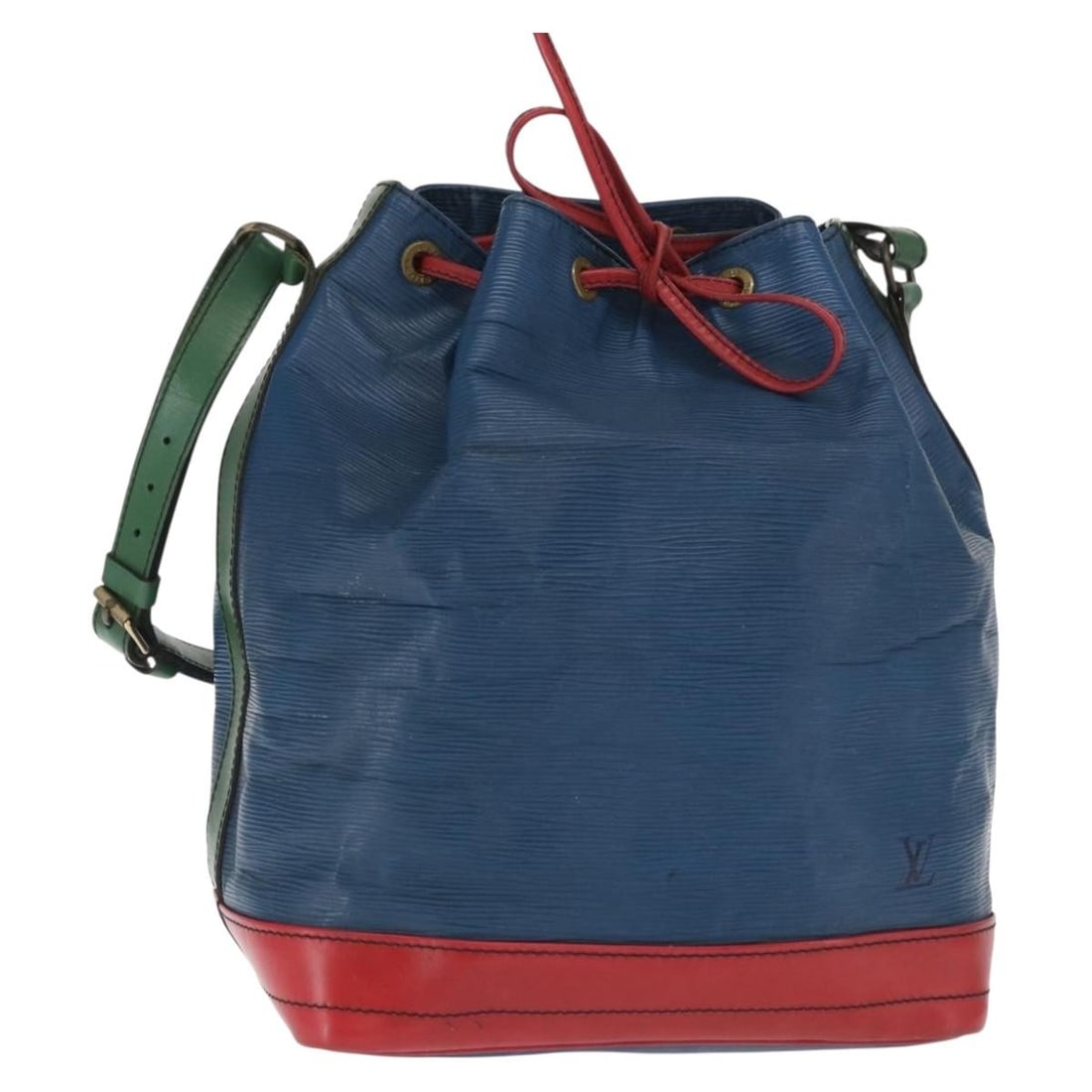 Louis Vuitton Noe Epi Leather Tricolor Shoulder Bag Blue Red Green M44082: Louis Vuitton Noe Epi Leather Tricolor Shoulder Bag Blue Red Green M44082 This Louis Vuitton Noe shoulder bag from the Epi Tricolor collection features a striking combination of blue, red, and green E