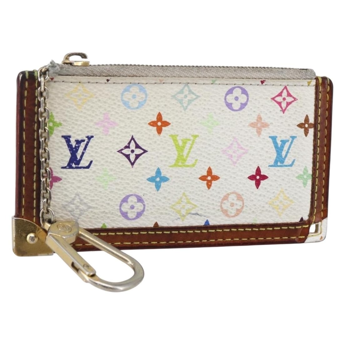 LOUIS VUITTON Multicolor Coin Purse M92655 White Canvas Auth: LOUIS VUITTON Multicolor Coin Purse M92655 White Canvas Auth This authentic Louis Vuitton Multicolor Pochette Cles Coin Purse in white features the iconic Monogram Multicolor Canvas. It is designed fo