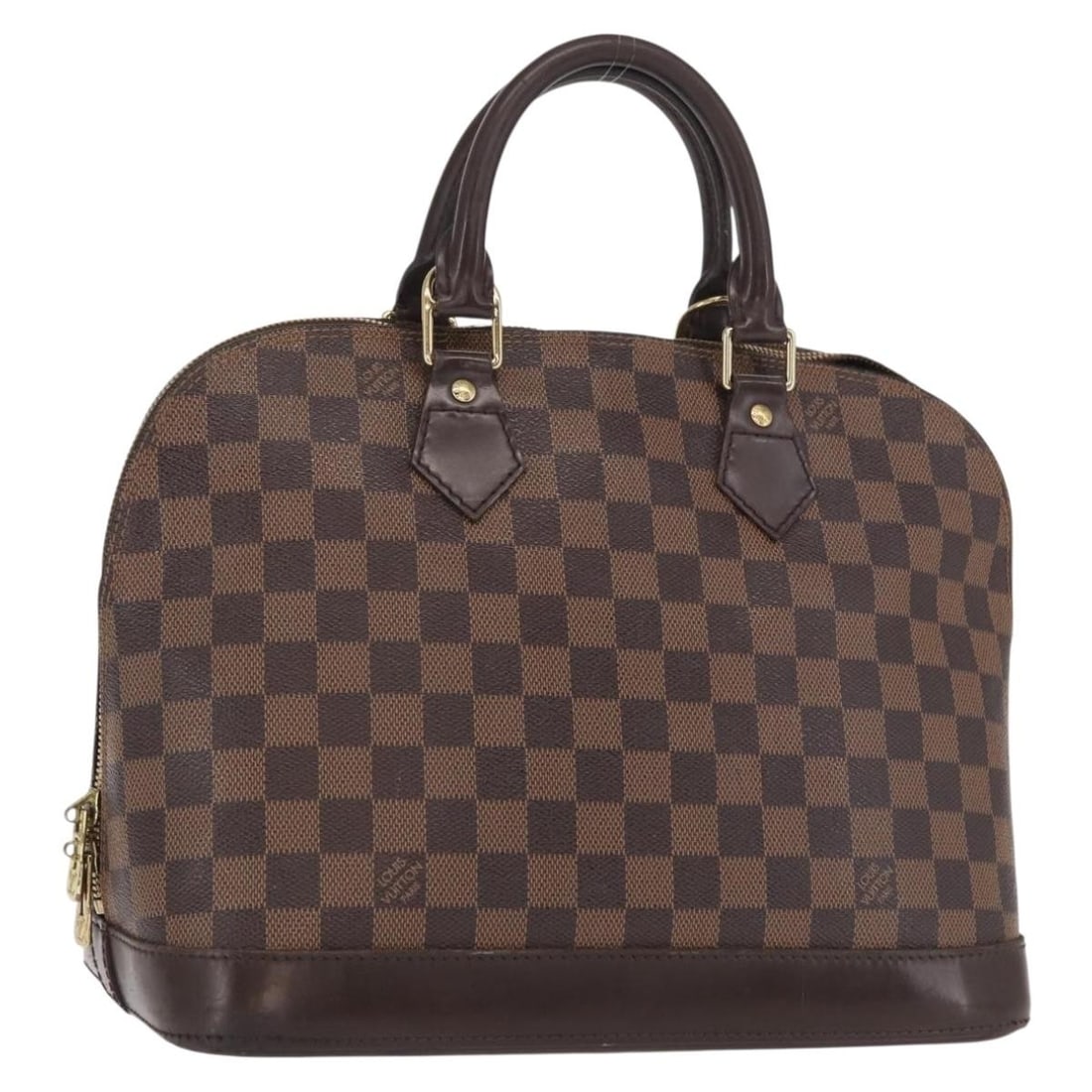 Damier Ebene Canvas Alma Handbag N51131 by Louis Vuitton: Damier Ebene Canvas Alma Handbag N51131 by Louis Vuitton This is a Louis Vuitton Damier Ebene Alma handbag, crafted from Damier Ebene canvas with brown leather trim. The bag features a spacious interi