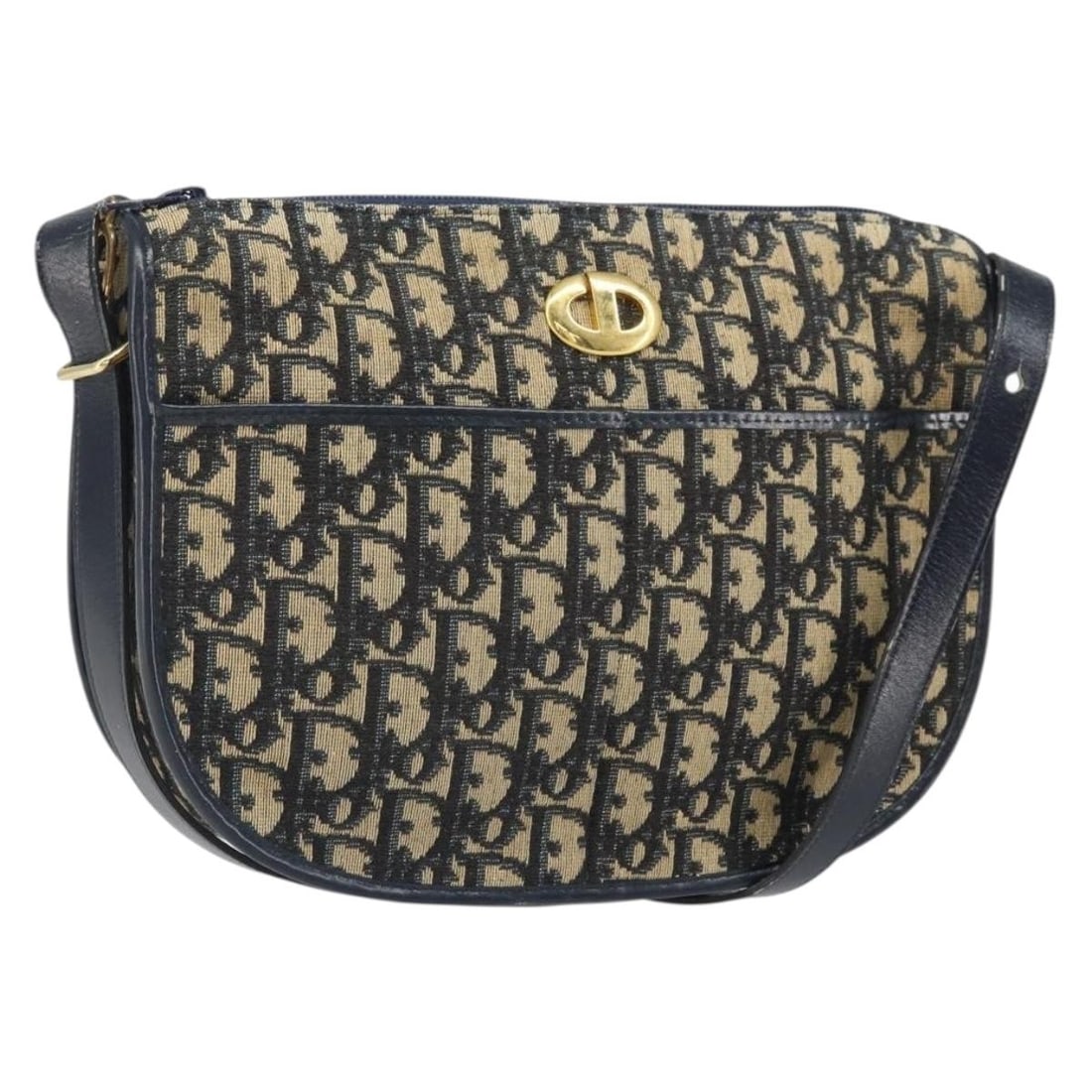 Navy Gold Trotter Canvas Shoulder Bag by Christian Dior: Navy Gold Trotter Canvas Shoulder Bag by Christian Dior This Christian Dior Trotter Canvas Shoulder Bag features a classic navy and gold color scheme with a signature Trotter canvas exterior. Made in